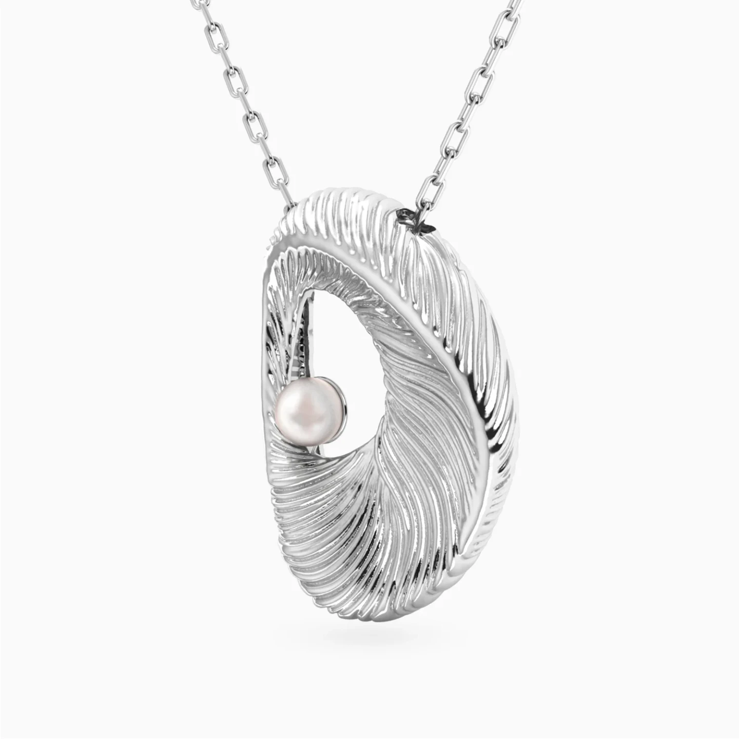 Oval Swirl Pearl Pendant Necklace in Sterling Silver - 2 Oval Swirl Pearl Pendant Necklace in Sterling Silver - 2