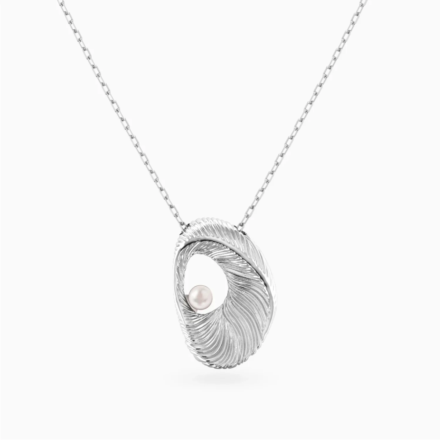 Oval Swirl Pearl Pendant Necklace in Sterling Silver - 3 Oval Swirl Pearl Pendant Necklace in Sterling Silver - 3