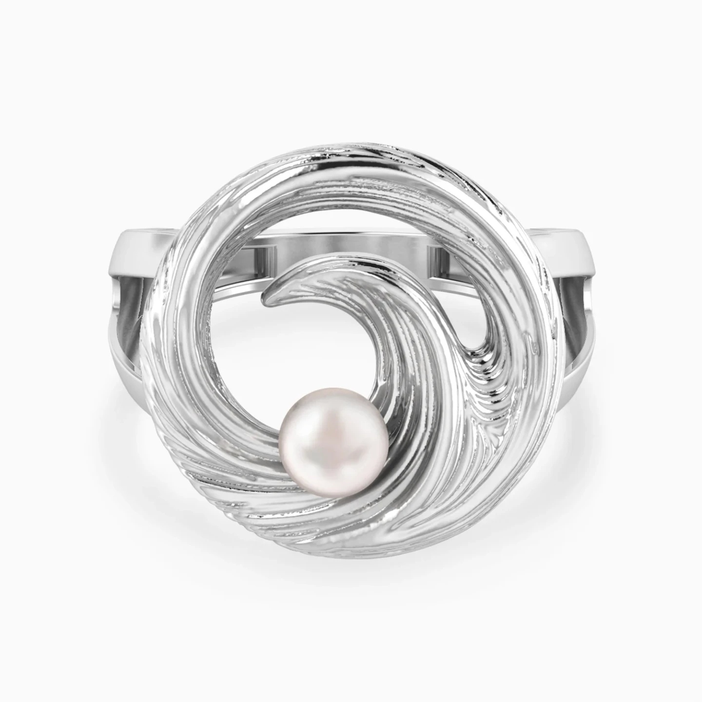 Swirl Pearl Split Shank Ring in Sterling Silver Swirl Pearl Split Shank Ring in Sterling Silver