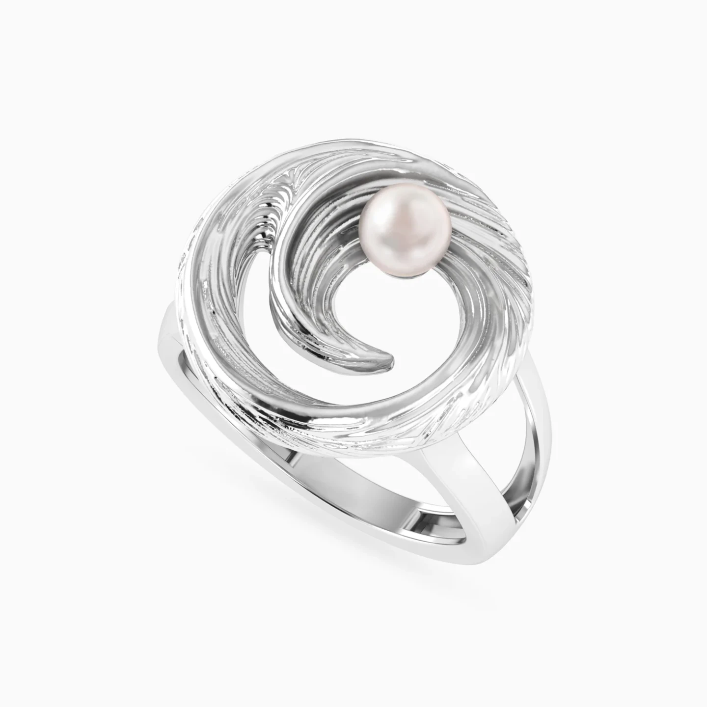 Swirl Pearl Split Shank Ring in Sterling Silver - 3 Swirl Pearl Split Shank Ring in Sterling Silver - 3