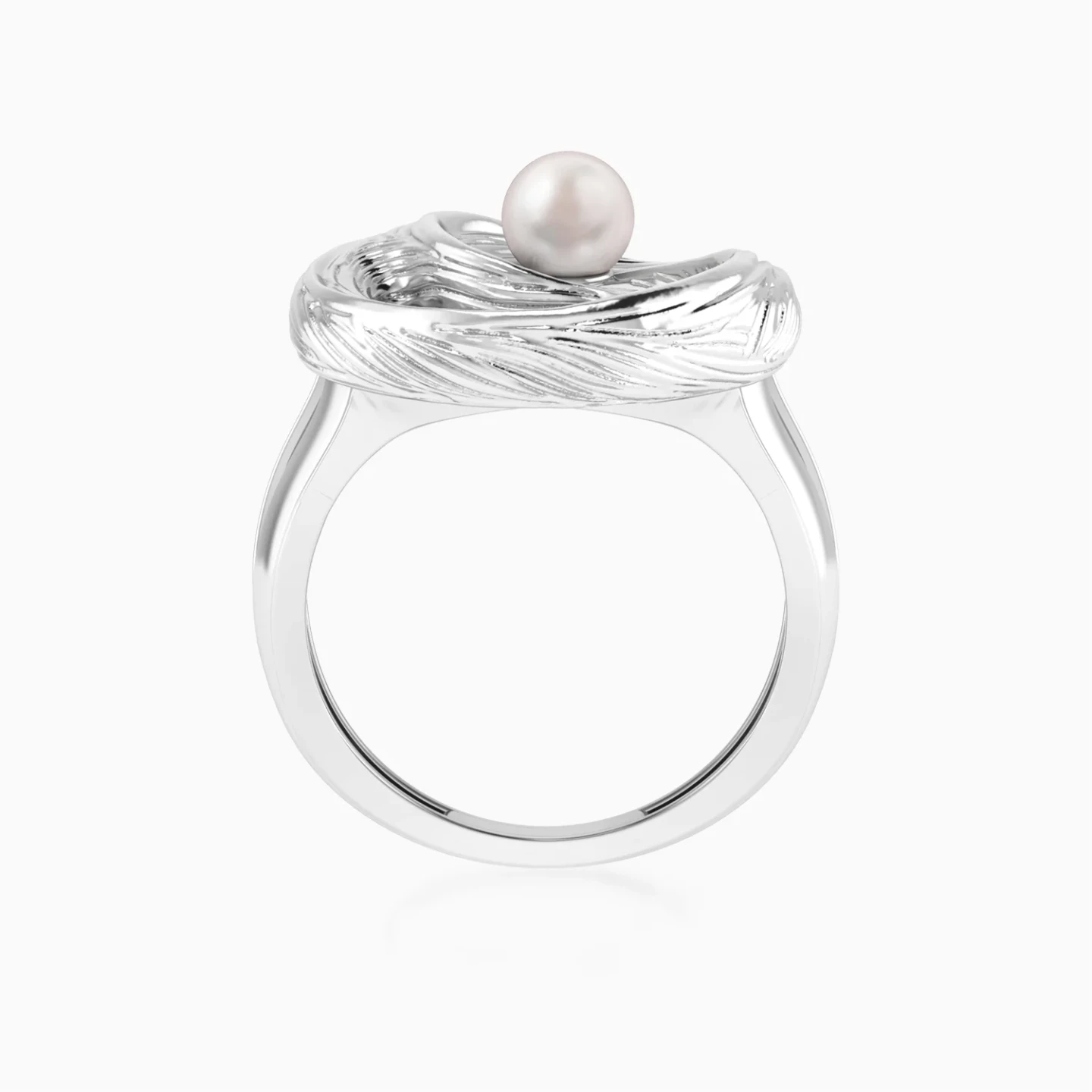 Swirl Pearl Split Shank Ring in Sterling Silver - 4 Swirl Pearl Split Shank Ring in Sterling Silver - 4