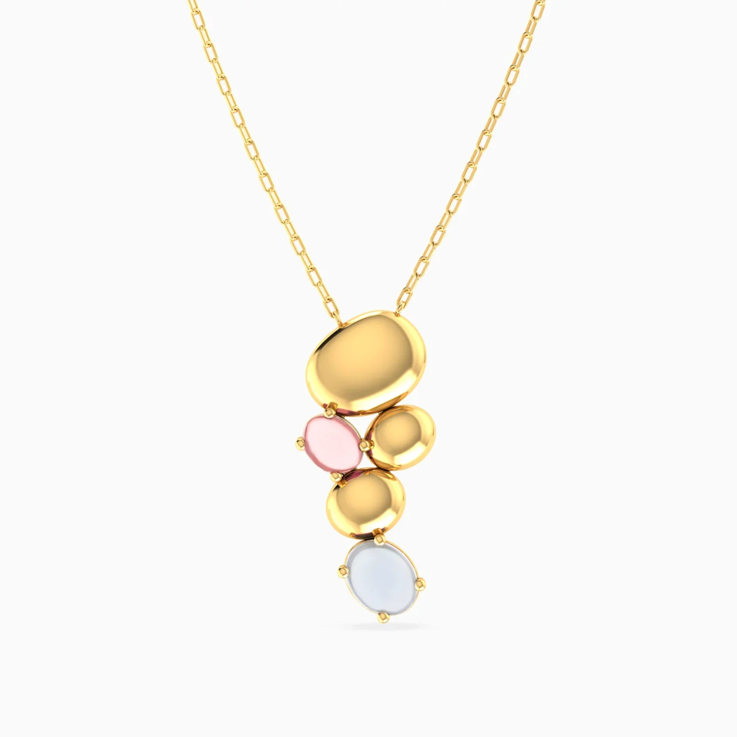 Oval Discs & Colored Stones Necklace in Yellow Gold Plating Oval Discs & Colored Stones Necklace in Yellow Gold Plating