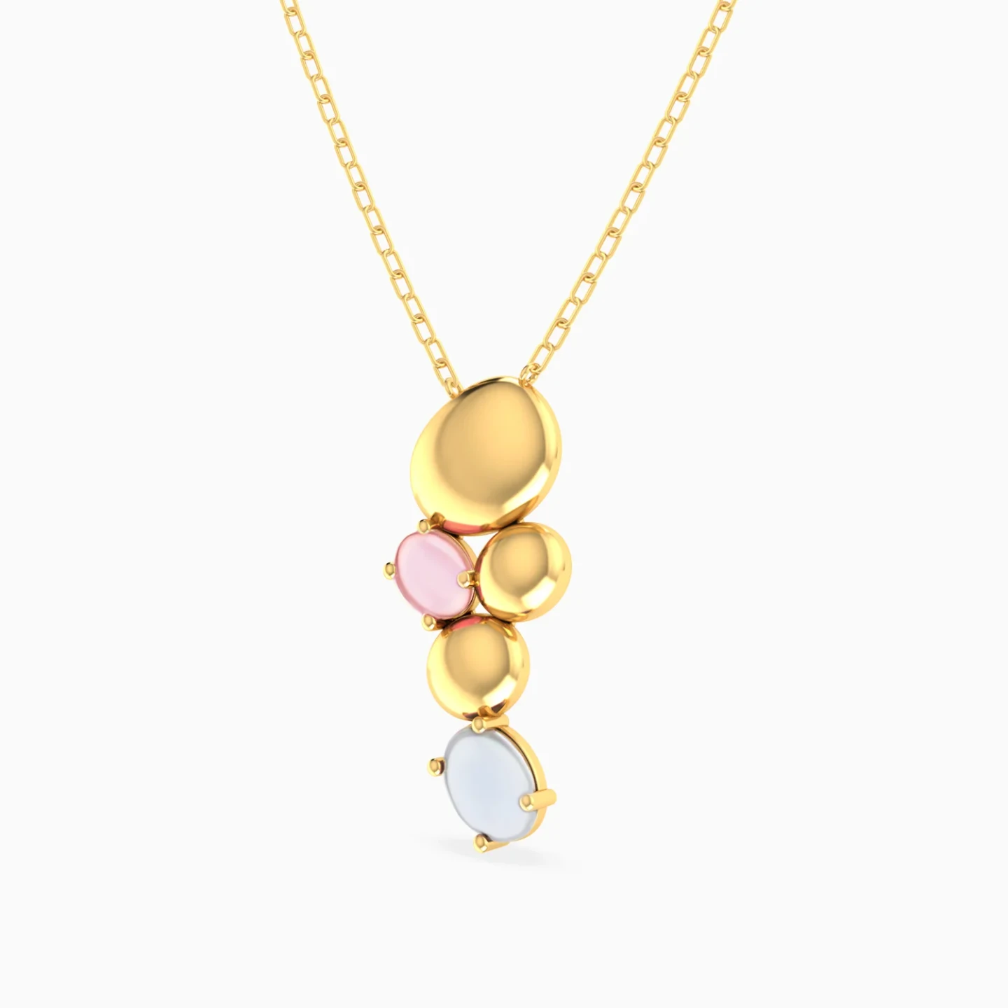 Oval Discs & Colored Stones Necklace in Yellow Gold Plating - 2 Oval Discs & Colored Stones Necklace in Yellow Gold Plating - 2