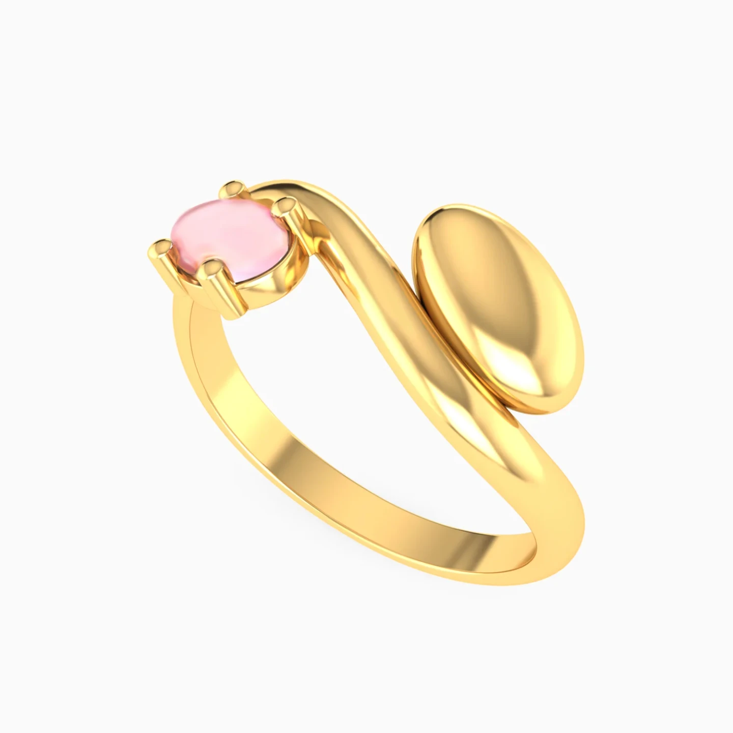 Alternating Oval Disc & Rose Stone Ring in Yellow Gold Plating - 3 Alternating Oval Disc & Rose Stone Ring in Yellow Gold Plating - 3