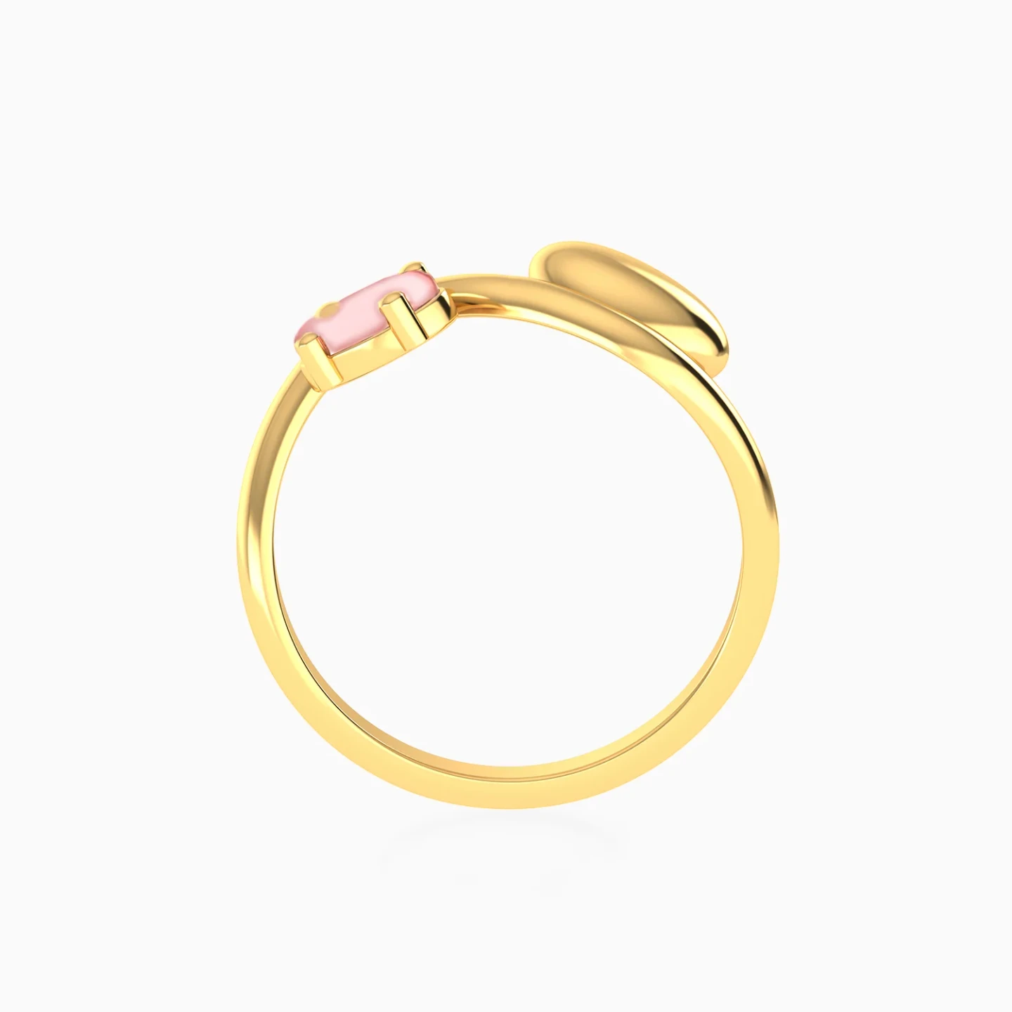 Alternating Oval Disc & Rose Stone Ring in Yellow Gold Plating - 4 Alternating Oval Disc & Rose Stone Ring in Yellow Gold Plating - 4