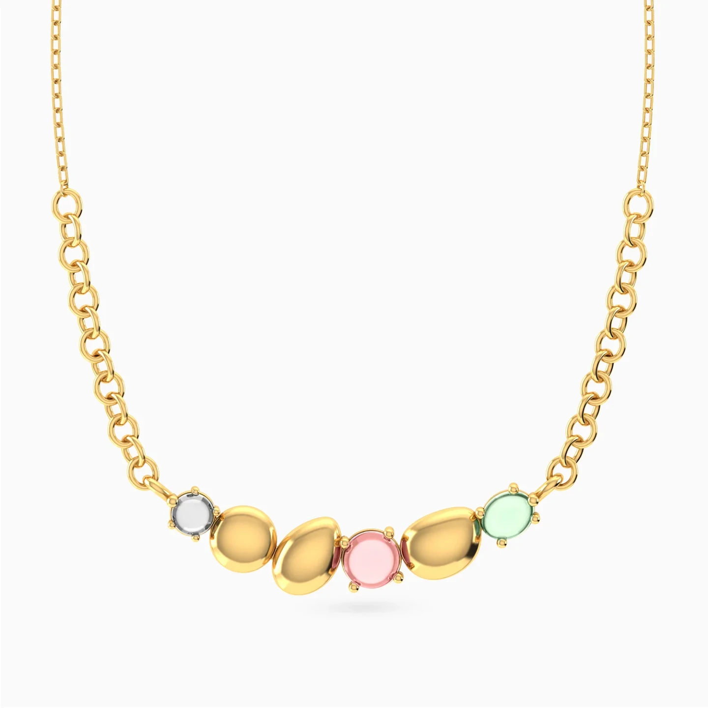 Horizontal Oval Discs & Colored Stones Necklace in Yellow Gold Plating Horizontal Oval Discs & Colored Stones Necklace in Yellow Gold Plating