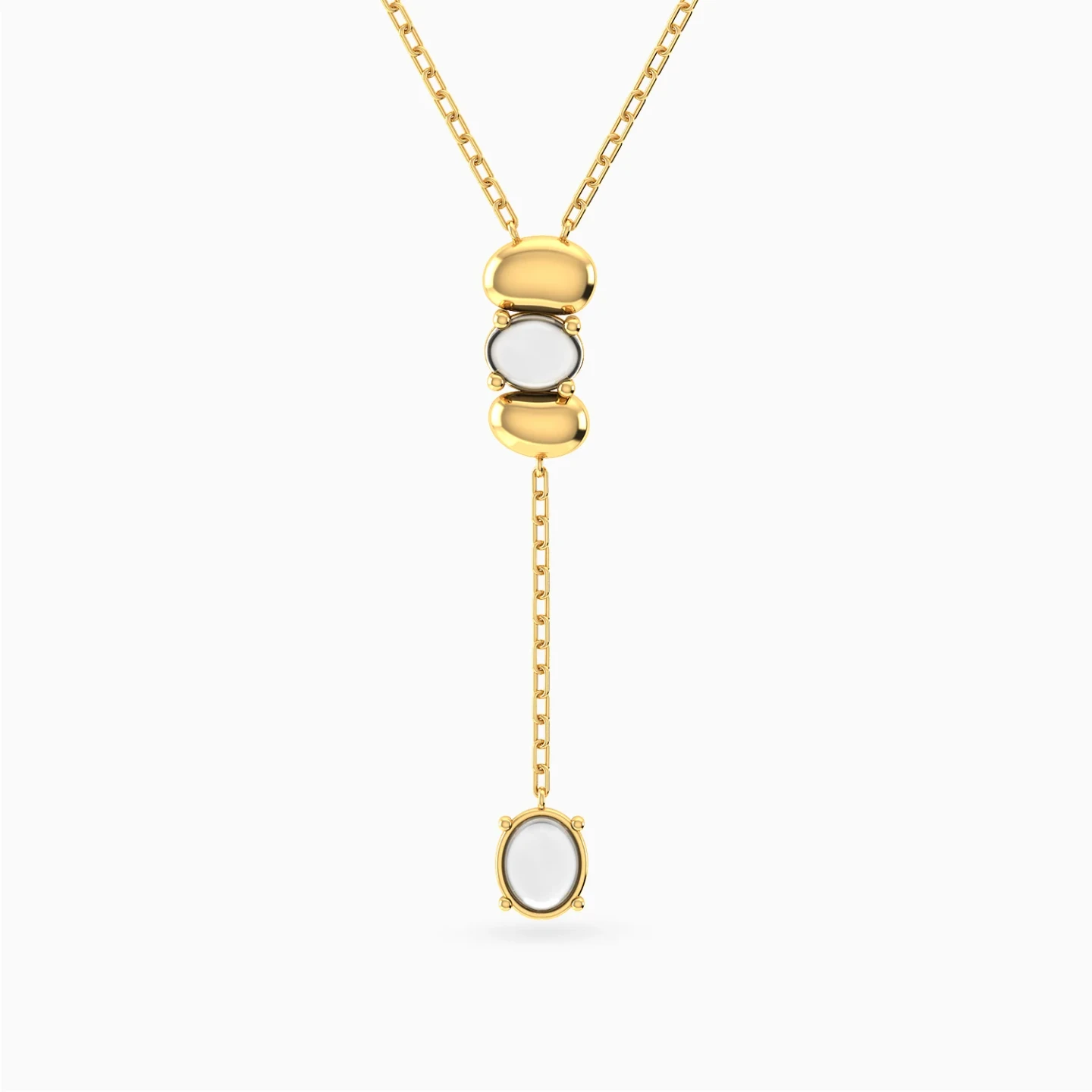 Oval Discs & Colored Stones Lariat Necklace in Yellow Gold Plating Oval Discs & Colored Stones Lariat Necklace in Yellow Gold Plating