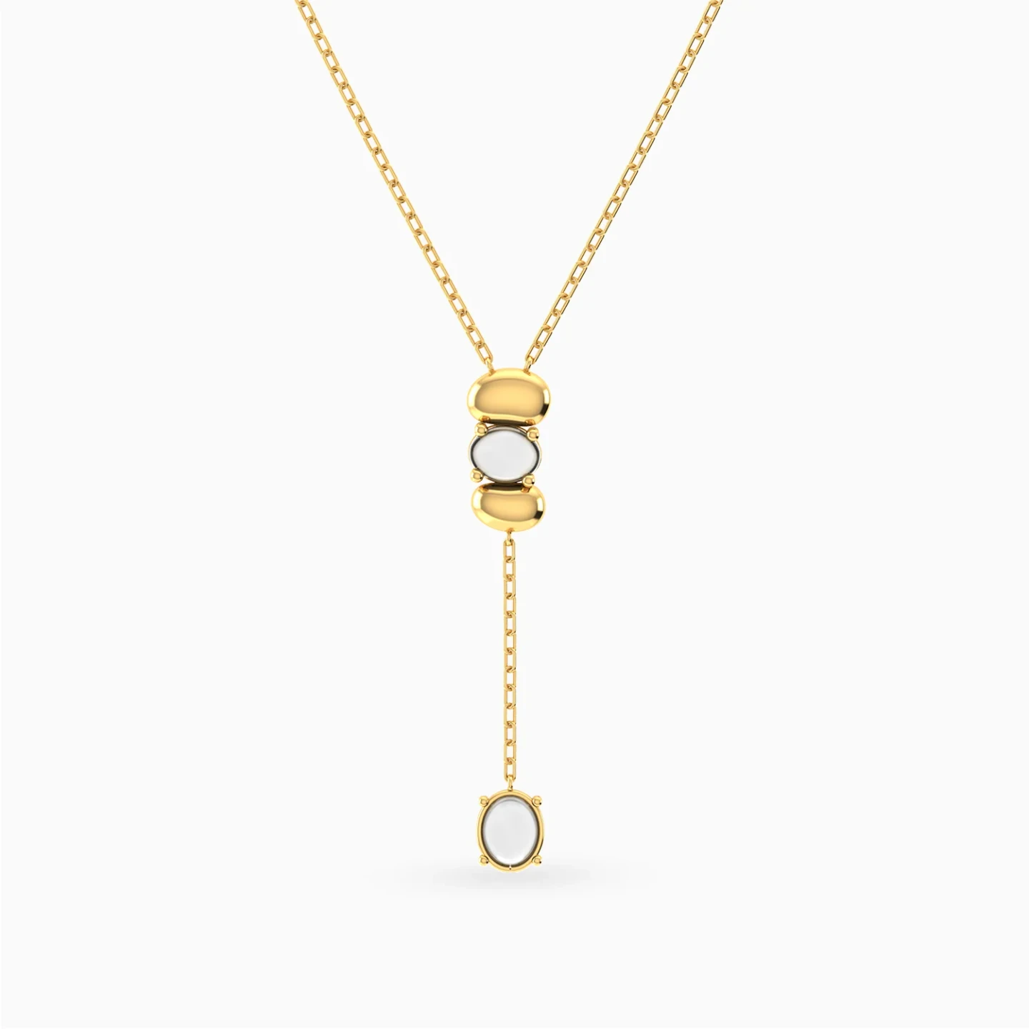 Oval Discs & Colored Stones Lariat Necklace in Yellow Gold Plating - 3 Oval Discs & Colored Stones Lariat Necklace in Yellow Gold Plating - 3