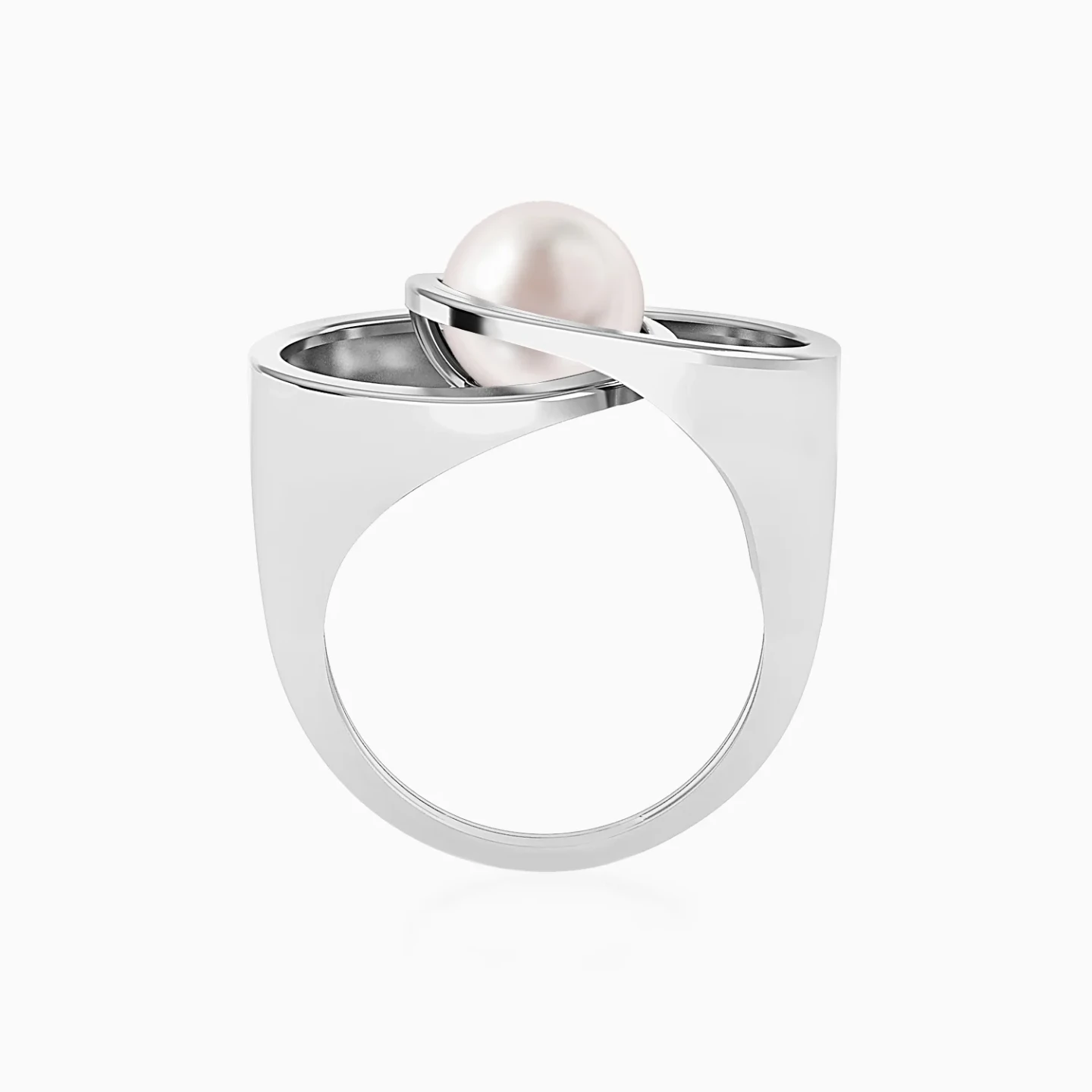 Overlapping Curves Pearl Ring in Silver (Size 16) - 4 Overlapping Curves Pearl Ring in Silver (Size 16) - 4