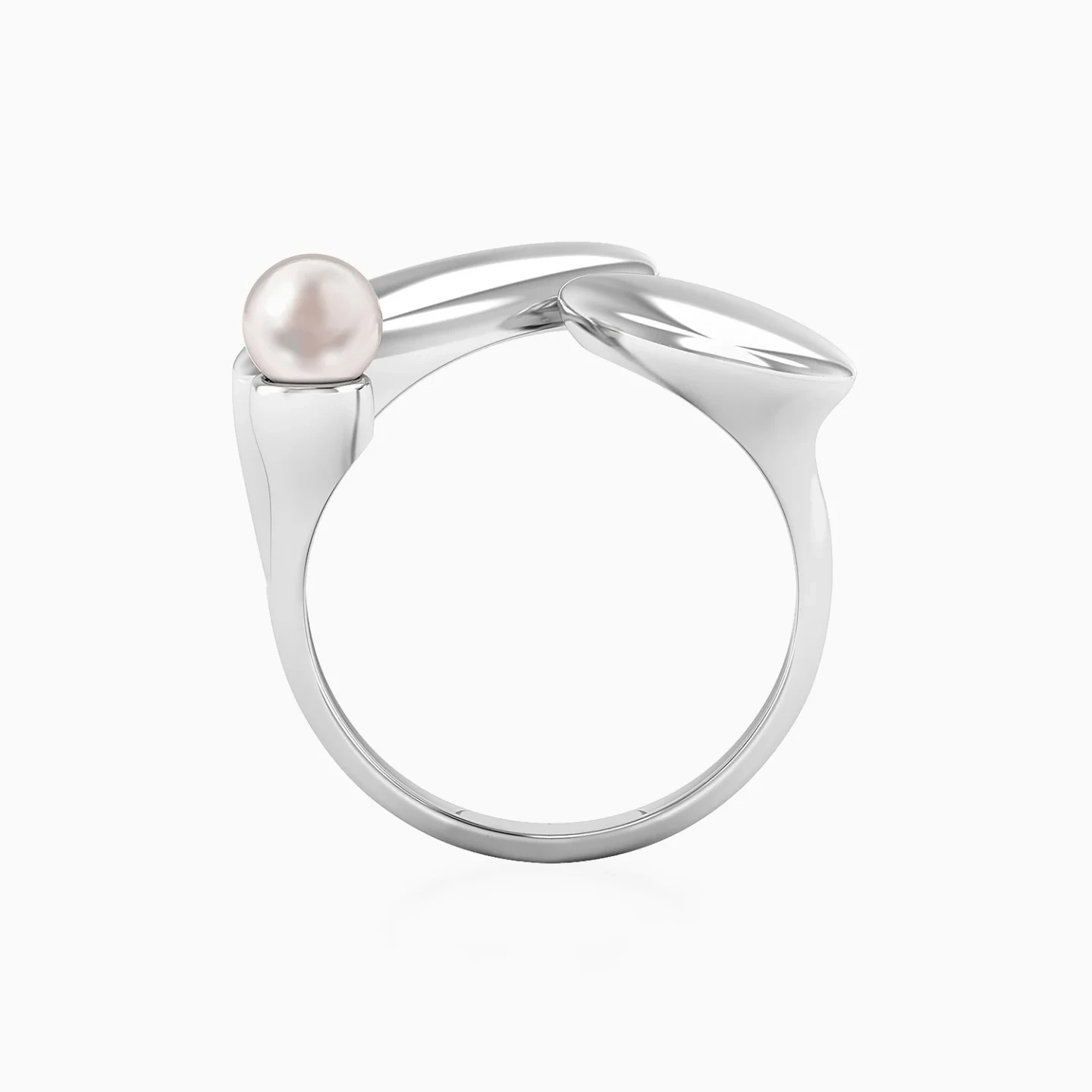 Pebble Style Pearl Ring in Silver (Size 18) - 4 Pebble Style Pearl Ring in Silver (Size 18) - 4
