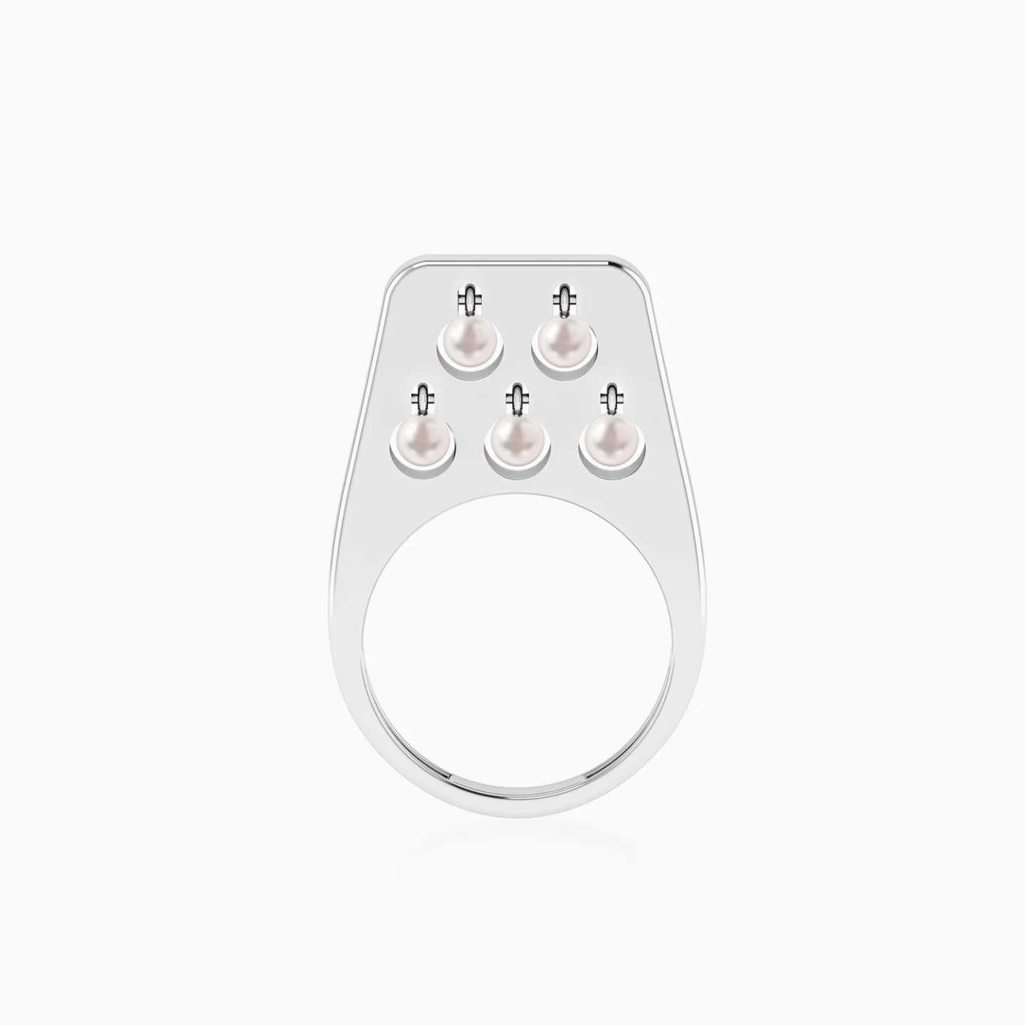 Elevated Surface & Dangling Pearls Ring in Silver (Size 16) - 4 Elevated Surface & Dangling Pearls Ring in Silver (Size 16) - 4