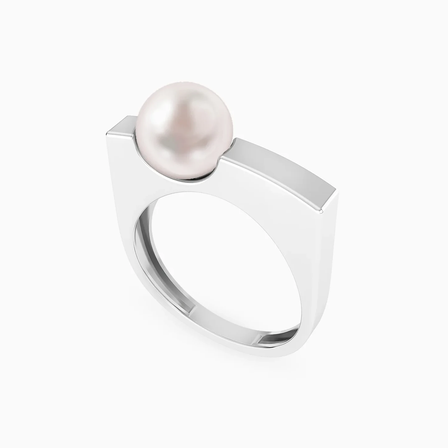 Elevated Surface & Curved Opening Pearl Ring in Silver (Size 16) - 3 Elevated Surface & Curved Opening Pearl Ring in Silver (Size 16) - 3