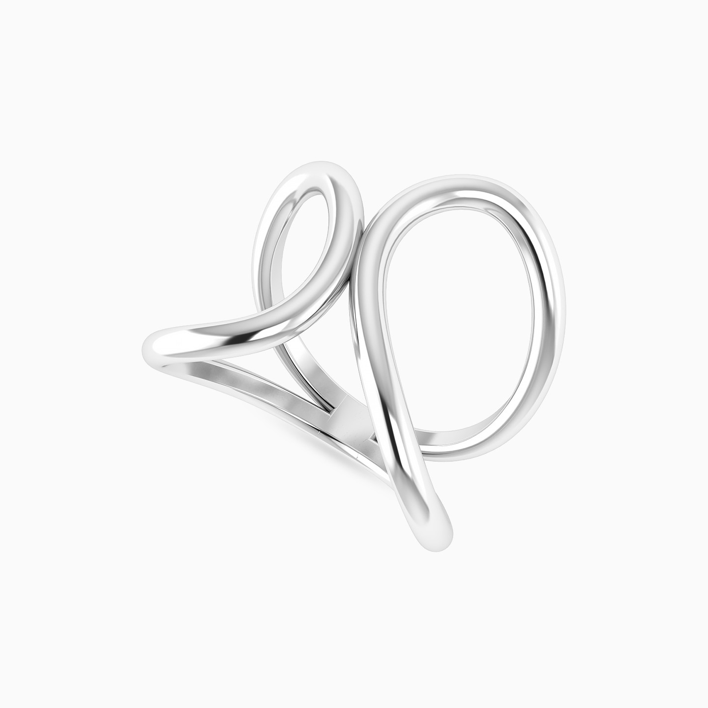 Curving Open Loops Ring in Silver (Size 16) - 3 Curving Open Loops Ring in Silver (Size 16) - 3