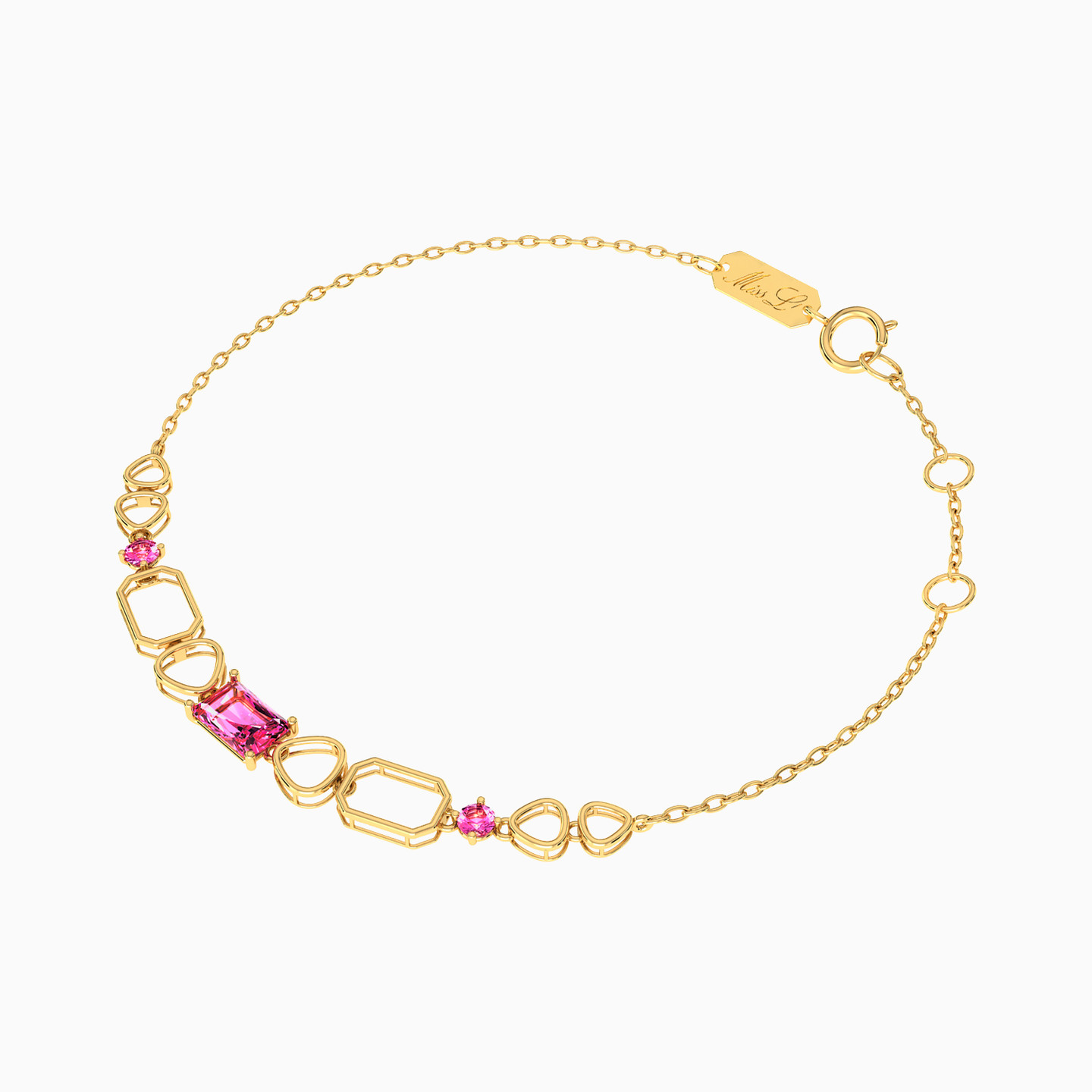 Links Rose Stone Chain Bracelet in 18K Gold - 2 Links Rose Stone Chain Bracelet in 18K Gold - 2