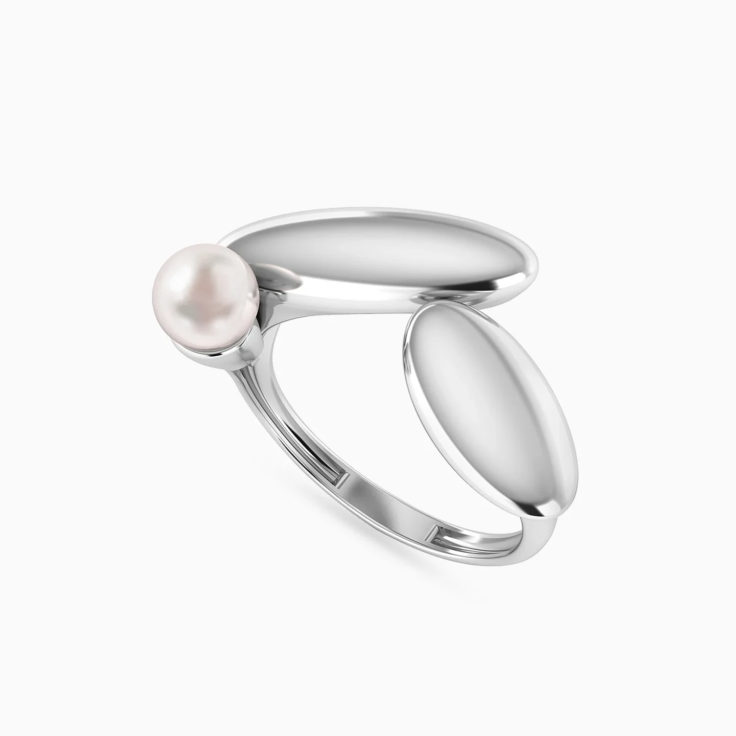 Pebble Style Pearl Ring in Silver (Size 16) - 3 Pebble Style Pearl Ring in Silver (Size 16) - 3