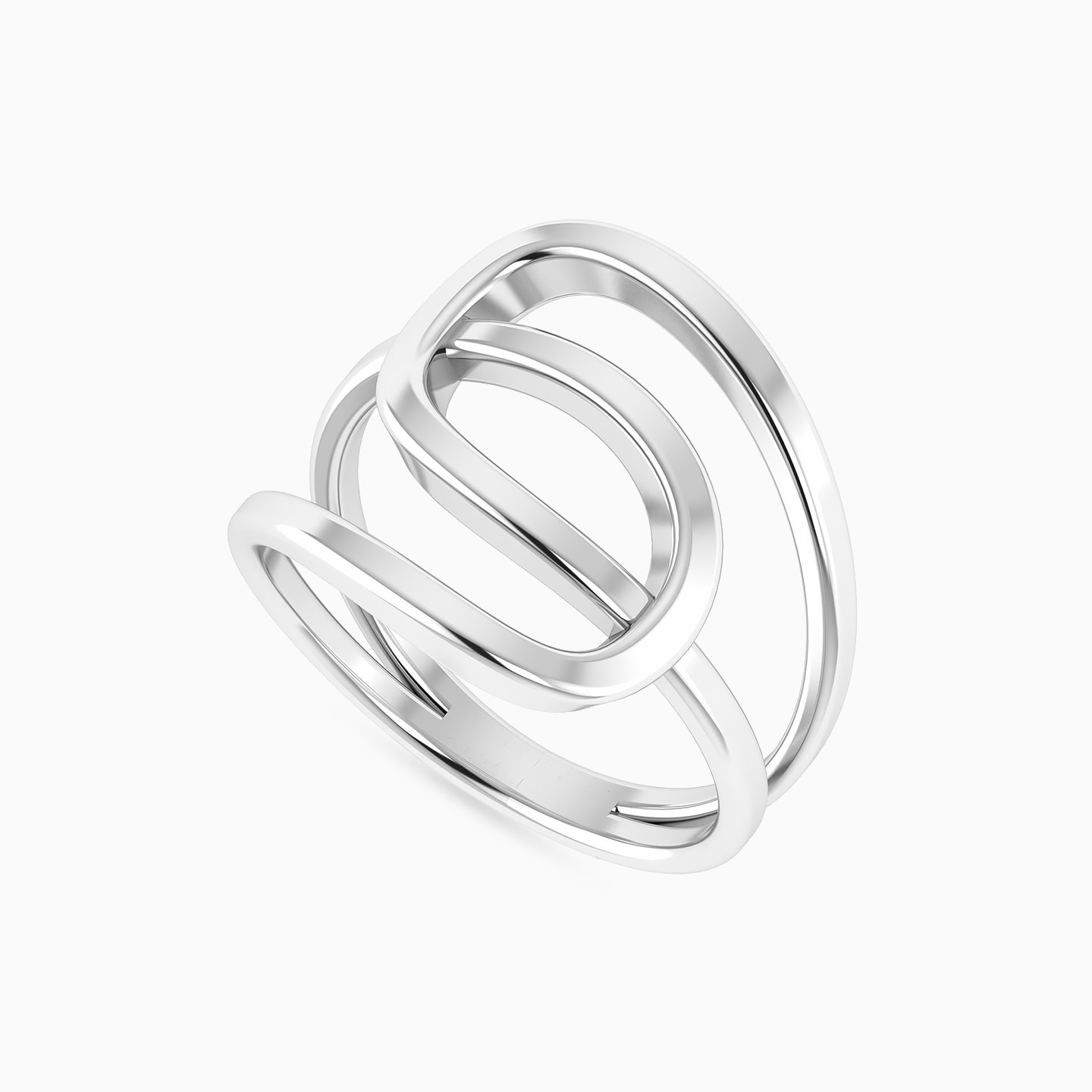 Two Elongated Open Loops Ring in Silver (Size 16) - 3 Two Elongated Open Loops Ring in Silver (Size 16) - 3