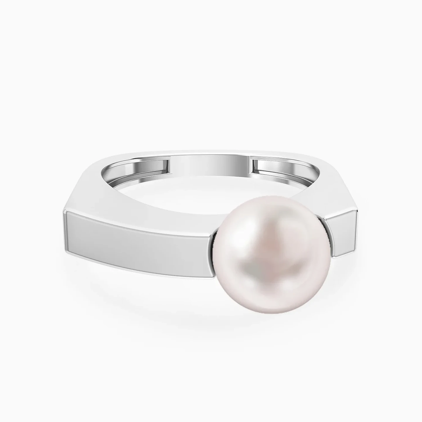 Elevated Surface & Curved Opening Pearl Ring in Silver (Size 14) Elevated Surface & Curved Opening Pearl Ring in Silver (Size 14)