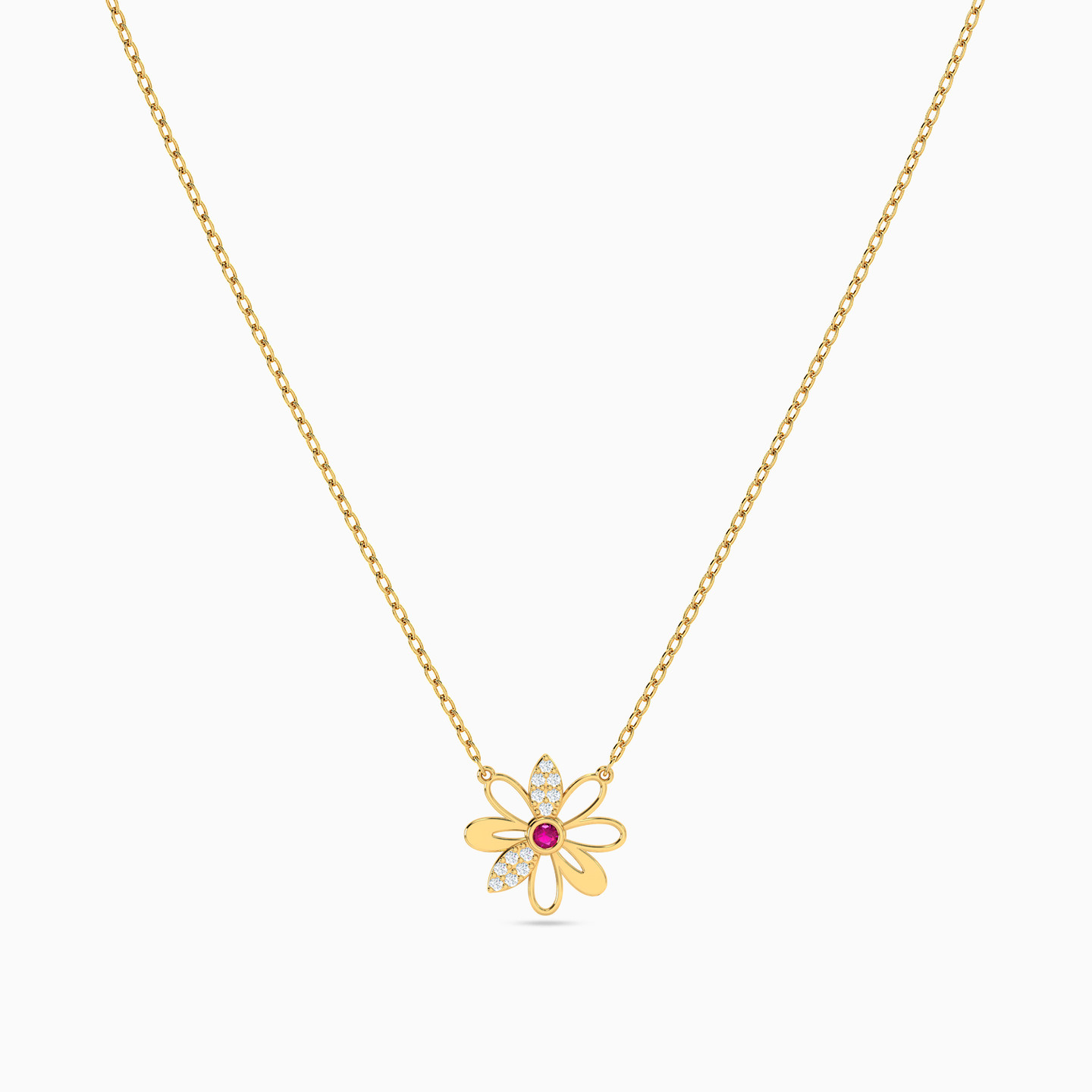 Flower Shaped Colored Stones Pendant with 18K Gold Chain - 6