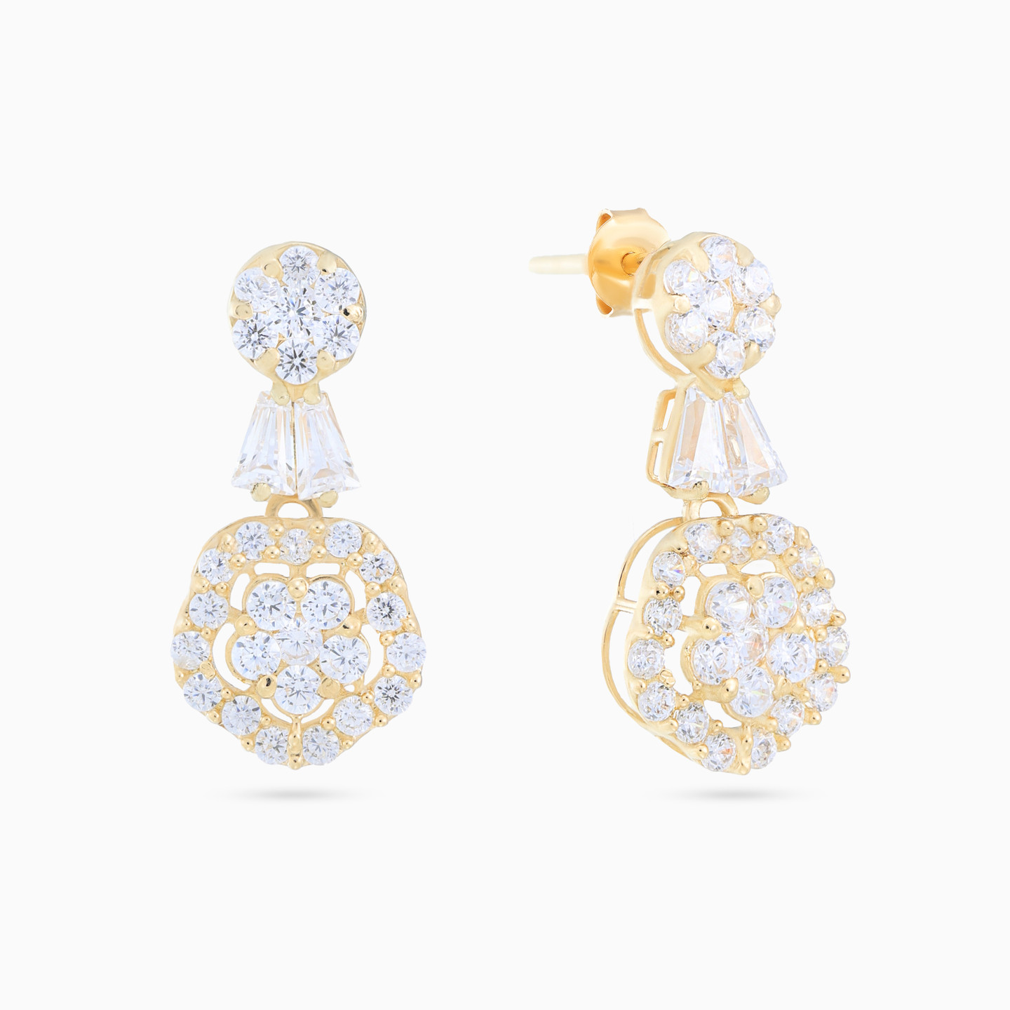 Floral Halo Cubic Zirconia Drop Earrings in 18K Gold Floral Halo Cubic Zirconia Drop Earrings in 18K Gold