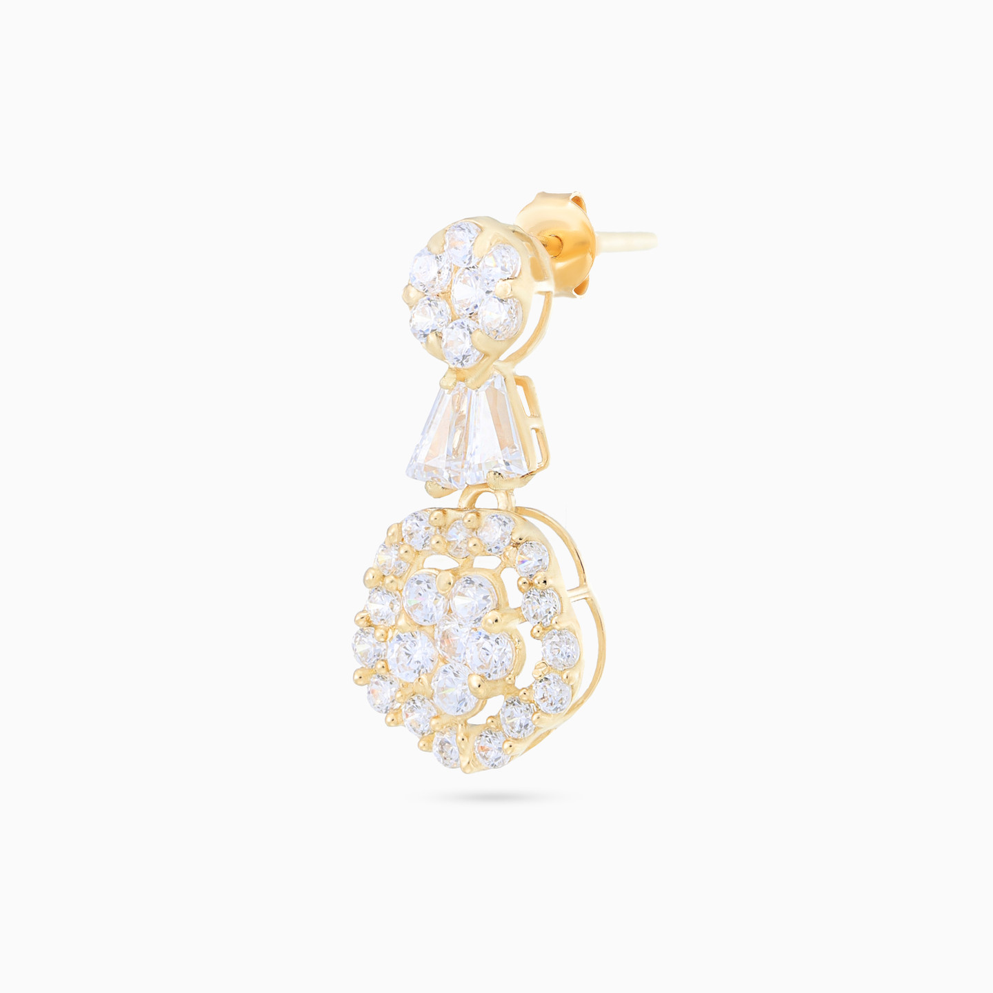 Floral Halo Cubic Zirconia Drop Earrings in 18K Gold - 4 Floral Halo Cubic Zirconia Drop Earrings in 18K Gold - 4