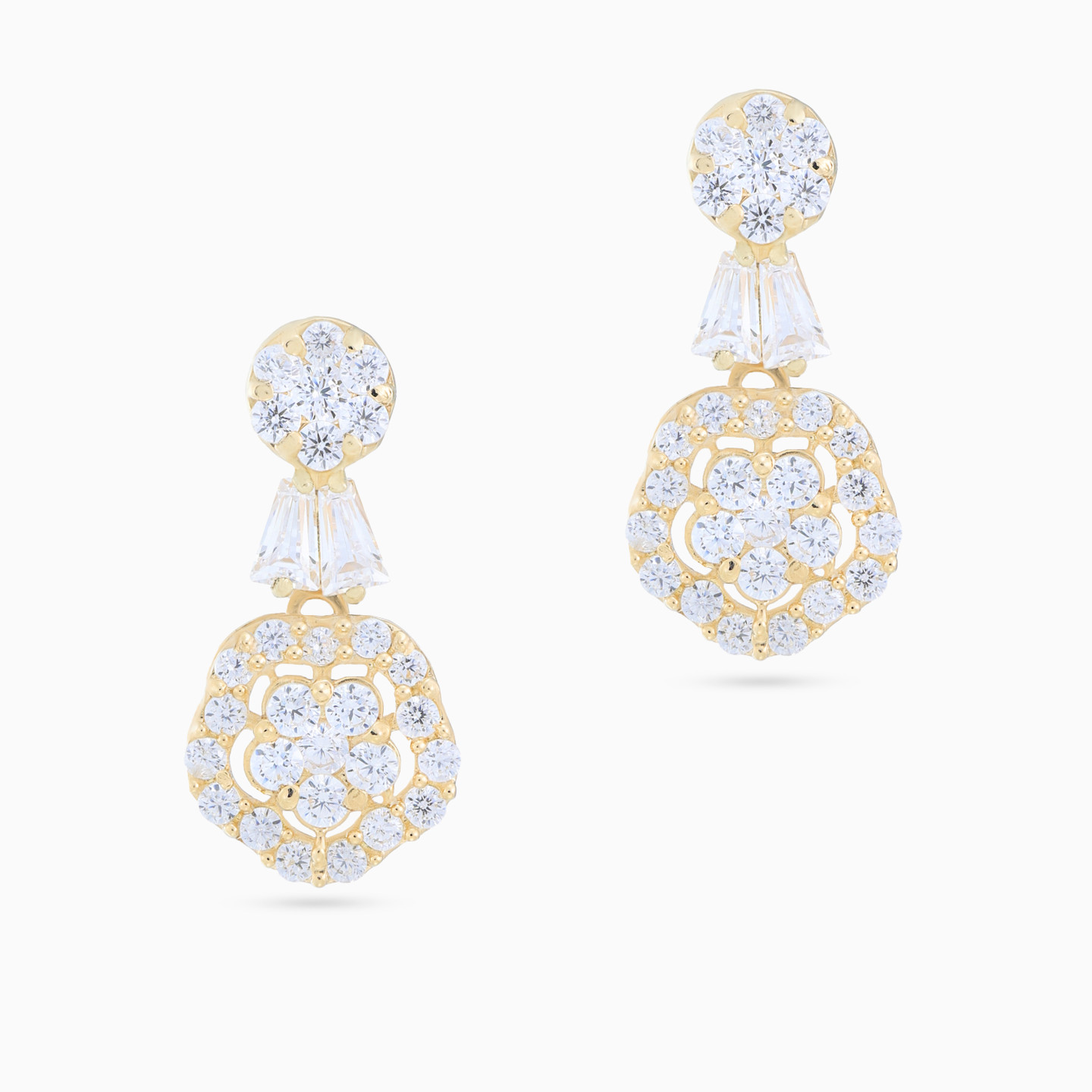 Floral Halo Cubic Zirconia Drop Earrings in 18K Gold - 3 Floral Halo Cubic Zirconia Drop Earrings in 18K Gold - 3