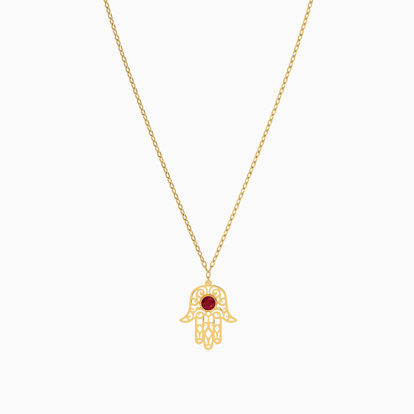 Hamsa Red Stone Necklace in 18K Gold - 3 Hamsa Red Stone Necklace in 18K Gold - 3