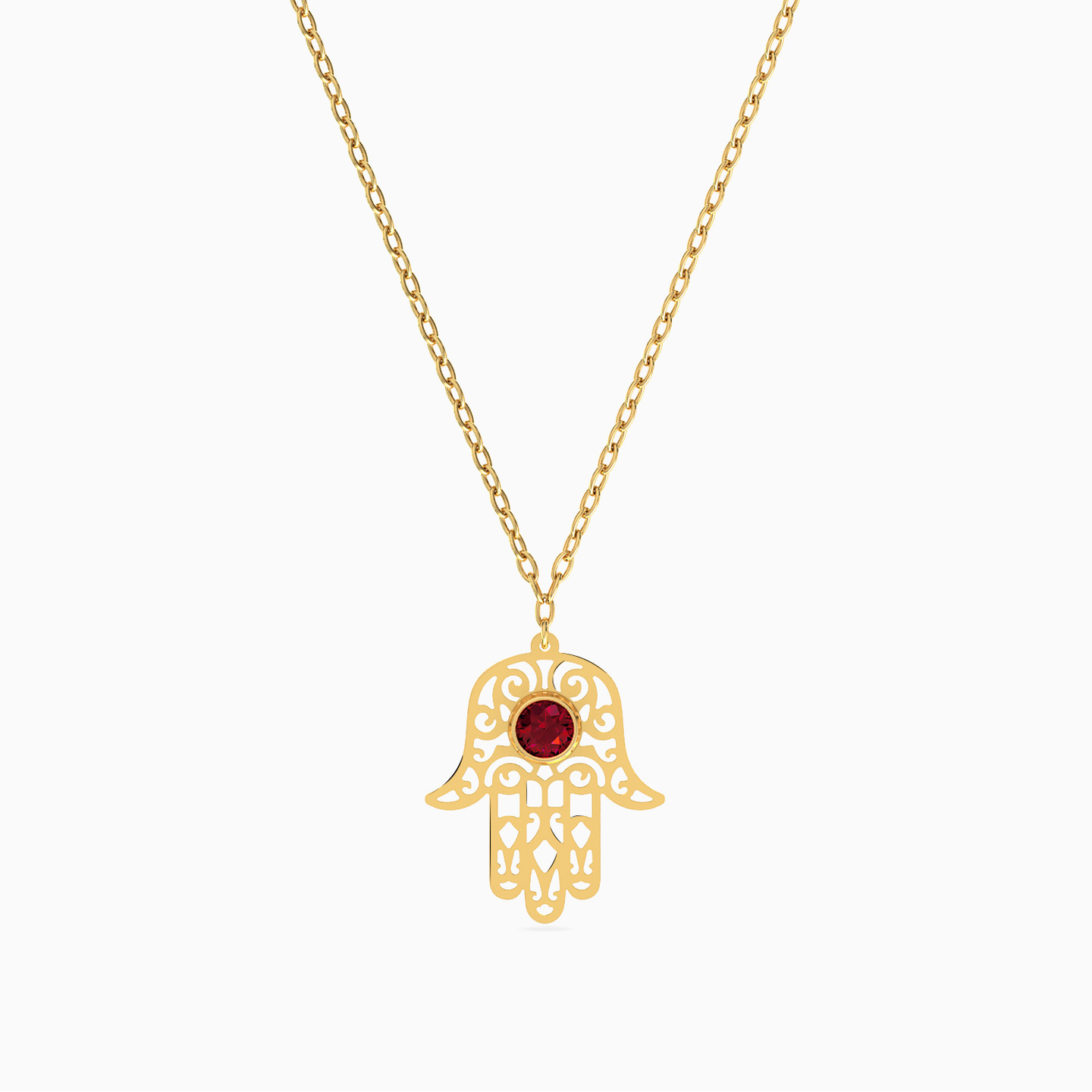 Hamsa Red Stone Necklace in 18K Gold - 4 Hamsa Red Stone Necklace in 18K Gold - 4