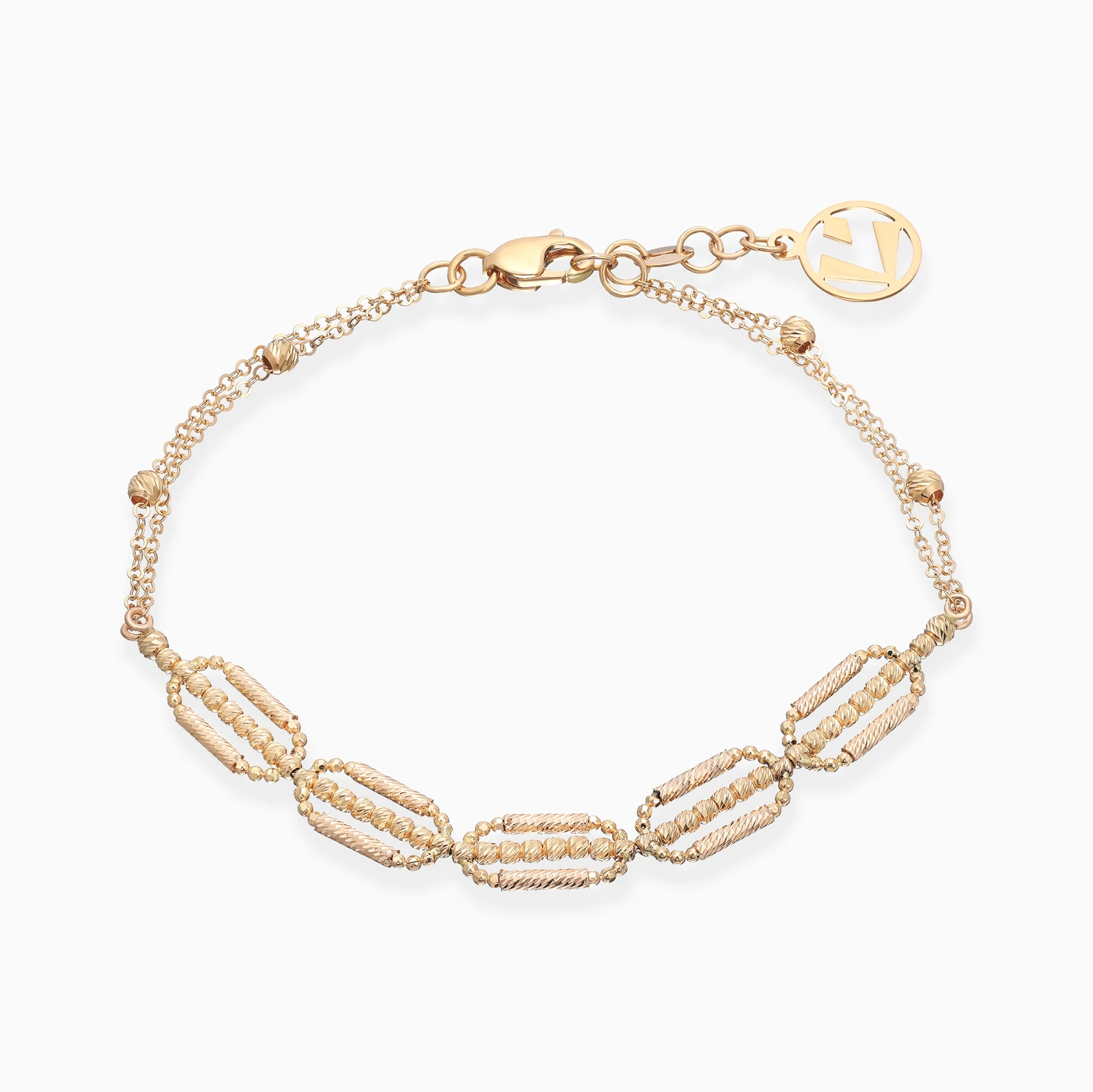 Elongated Oval Units & Beads Chain Bracelet in 21K Gold Elongated Oval Units & Beads Chain Bracelet in 21K Gold