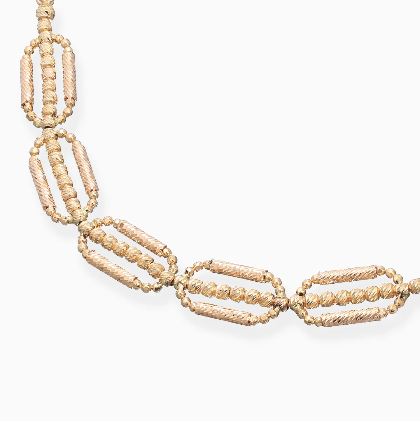Elongated Oval Units & Beads Chain Bracelet in 21K Gold - 3 Elongated Oval Units & Beads Chain Bracelet in 21K Gold - 3