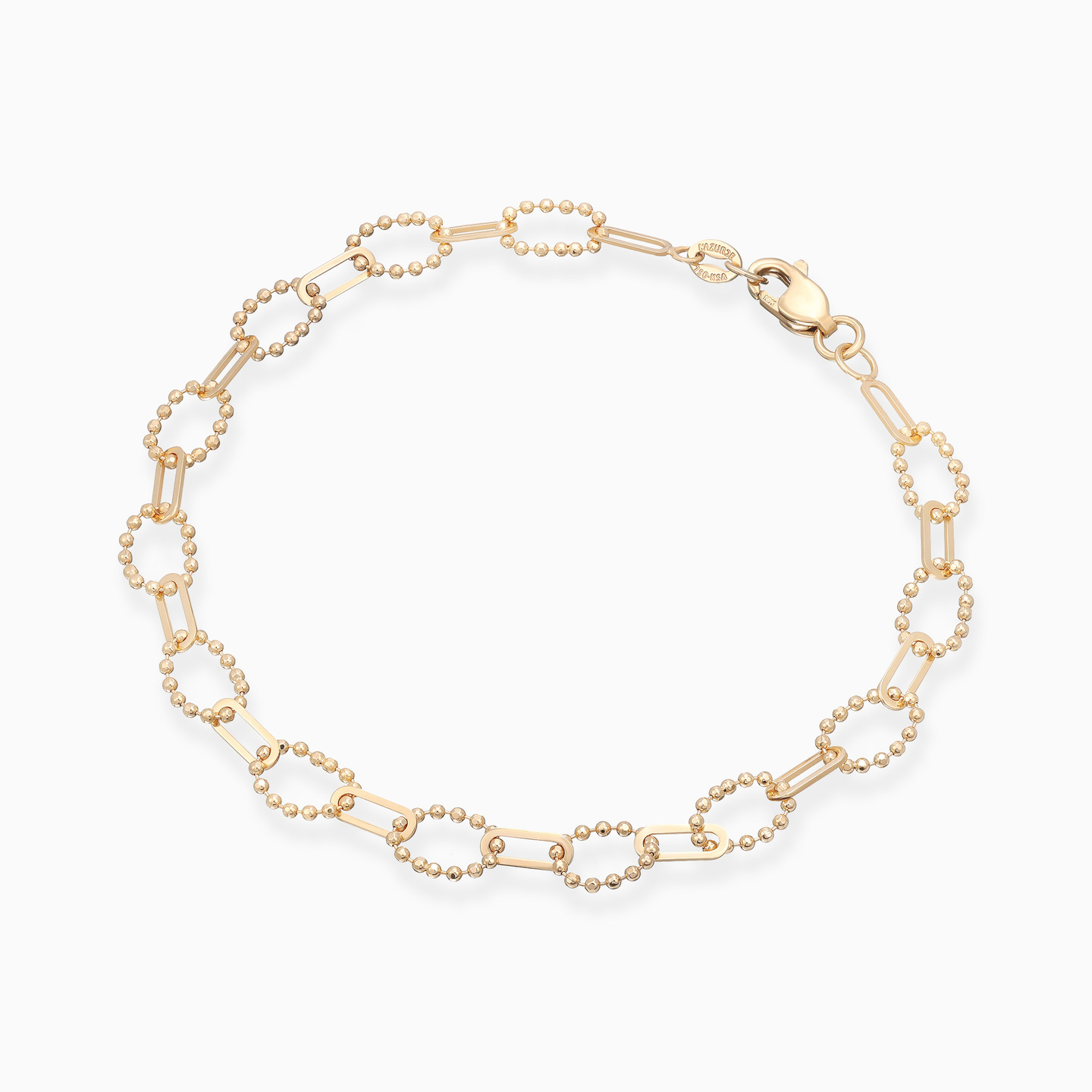 Paperclip & Beaded Oval Links Chain Bracelet in 18K Gold - 2 Paperclip & Beaded Oval Links Chain Bracelet in 18K Gold - 2