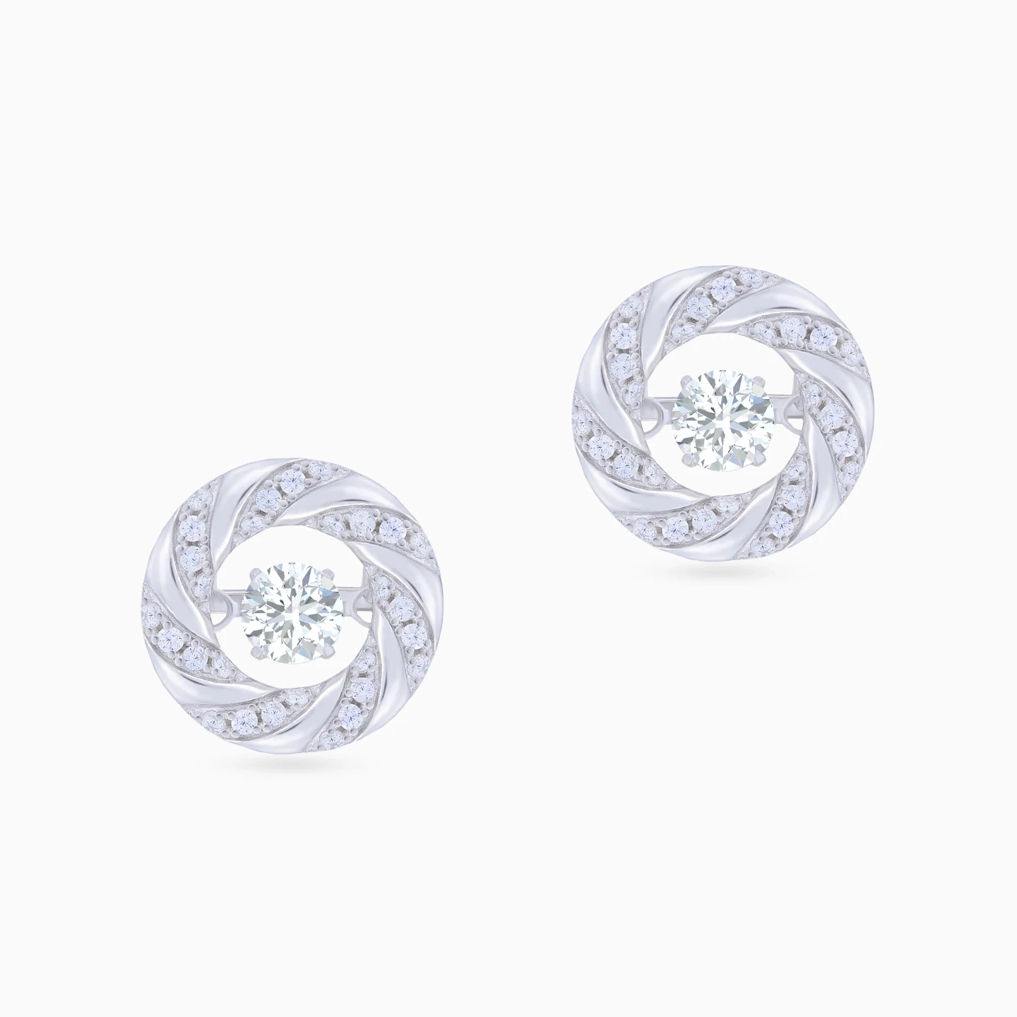 Round Spiral Cubic Zirconia Stud Earrings in Sterling Silver - 3 Round Spiral Cubic Zirconia Stud Earrings in Sterling Silver - 3