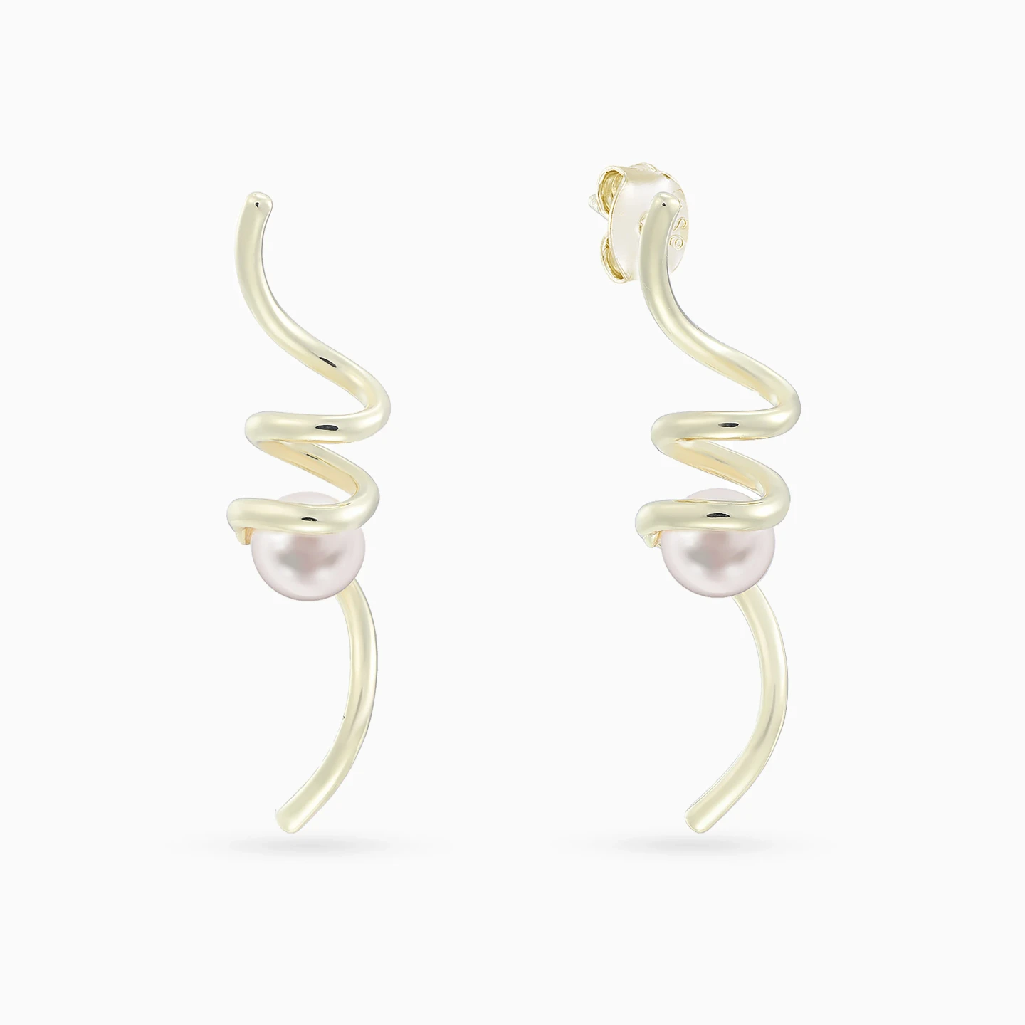 Spiral Fluid Line Pearl Drop Earrings in Yellow Gold Plated Spiral Fluid Line Pearl Drop Earrings in Yellow Gold Plated