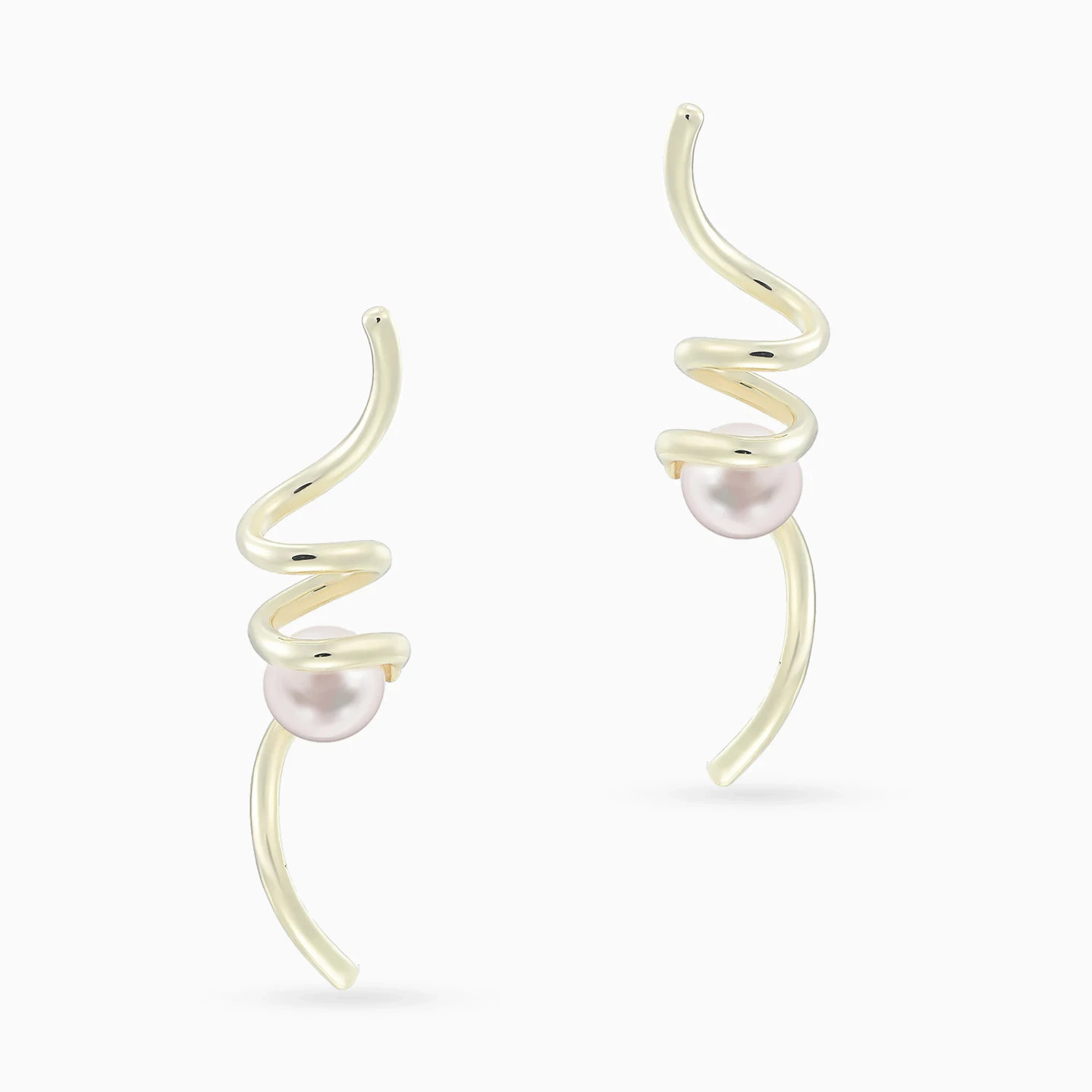 Spiral Fluid Line Pearl Drop Earrings in Yellow Gold Plated - 3 Spiral Fluid Line Pearl Drop Earrings in Yellow Gold Plated - 3