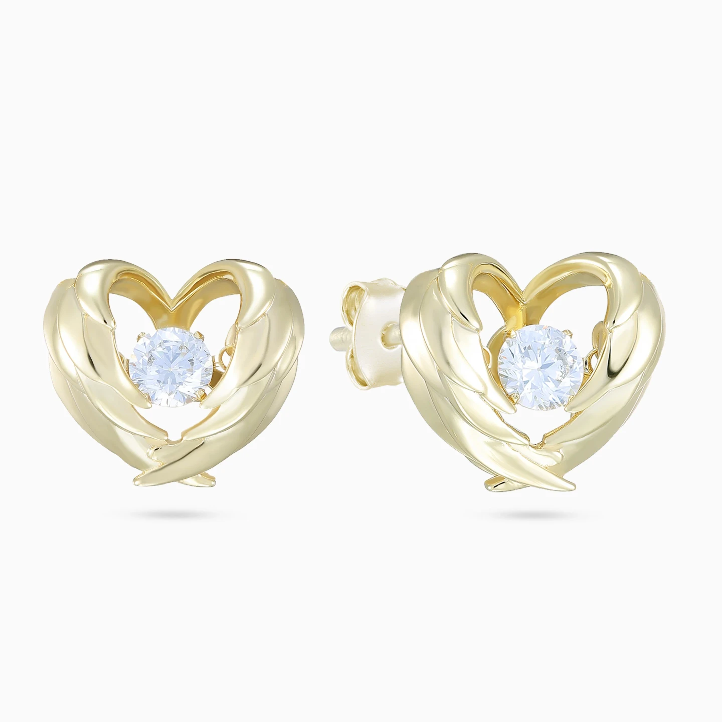 Winged Heart Cubic Zirconia Stud Earrings in Yellow Gold Plating Winged Heart Cubic Zirconia Stud Earrings in Yellow Gold Plating