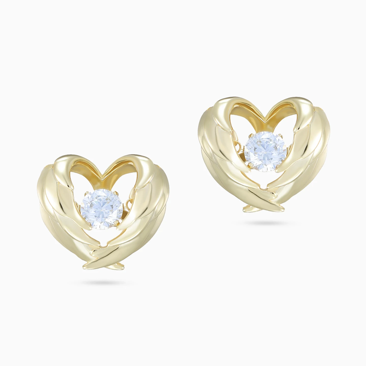 Winged Heart Cubic Zirconia Stud Earrings in Yellow Gold Plating - 3 Winged Heart Cubic Zirconia Stud Earrings in Yellow Gold Plating - 3