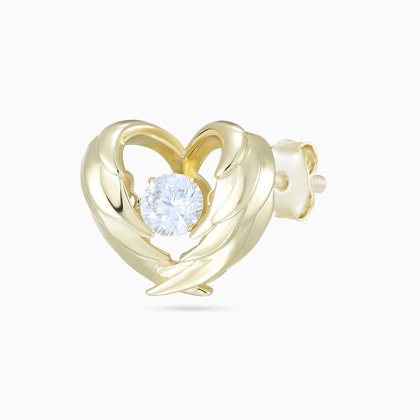Winged Heart Cubic Zirconia Stud Earrings in Yellow Gold Plating - 4 Winged Heart Cubic Zirconia Stud Earrings in Yellow Gold Plating - 4