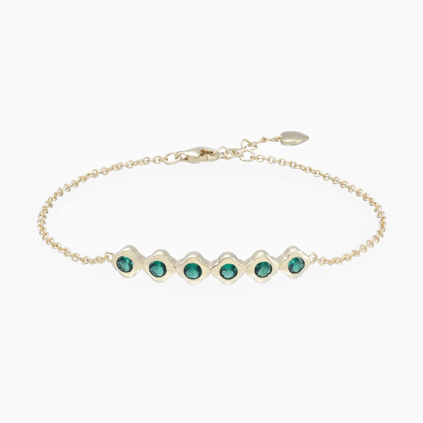 Round Green Stones Chain Bracelet in Yellow Gold Plating Round Green Stones Chain Bracelet in Yellow Gold Plating