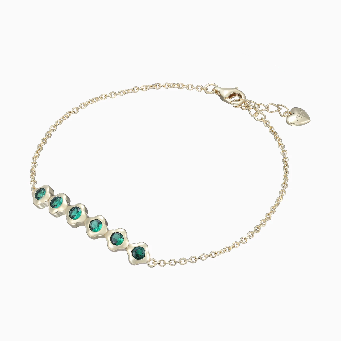 Round Green Stones Chain Bracelet in Yellow Gold Plating - 3 Round Green Stones Chain Bracelet in Yellow Gold Plating - 3