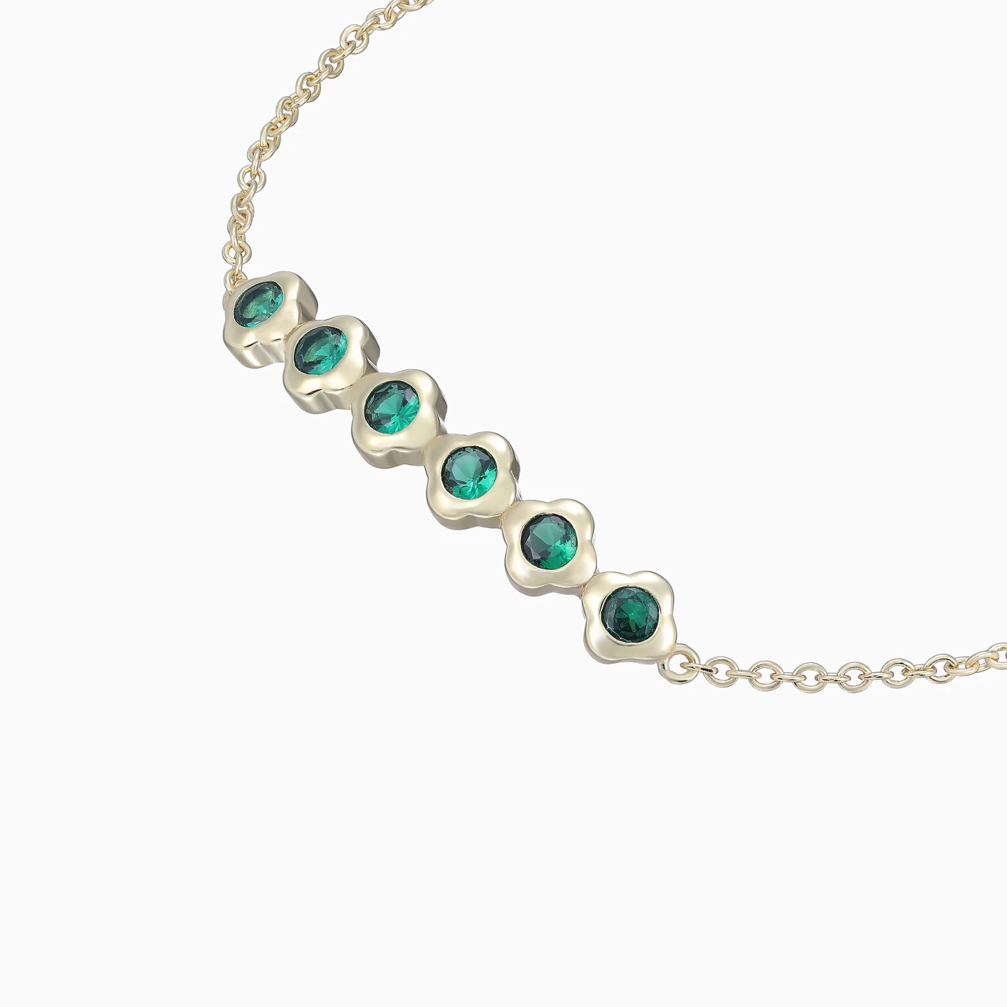 Round Green Stones Chain Bracelet in Yellow Gold Plating - 4 Round Green Stones Chain Bracelet in Yellow Gold Plating - 4