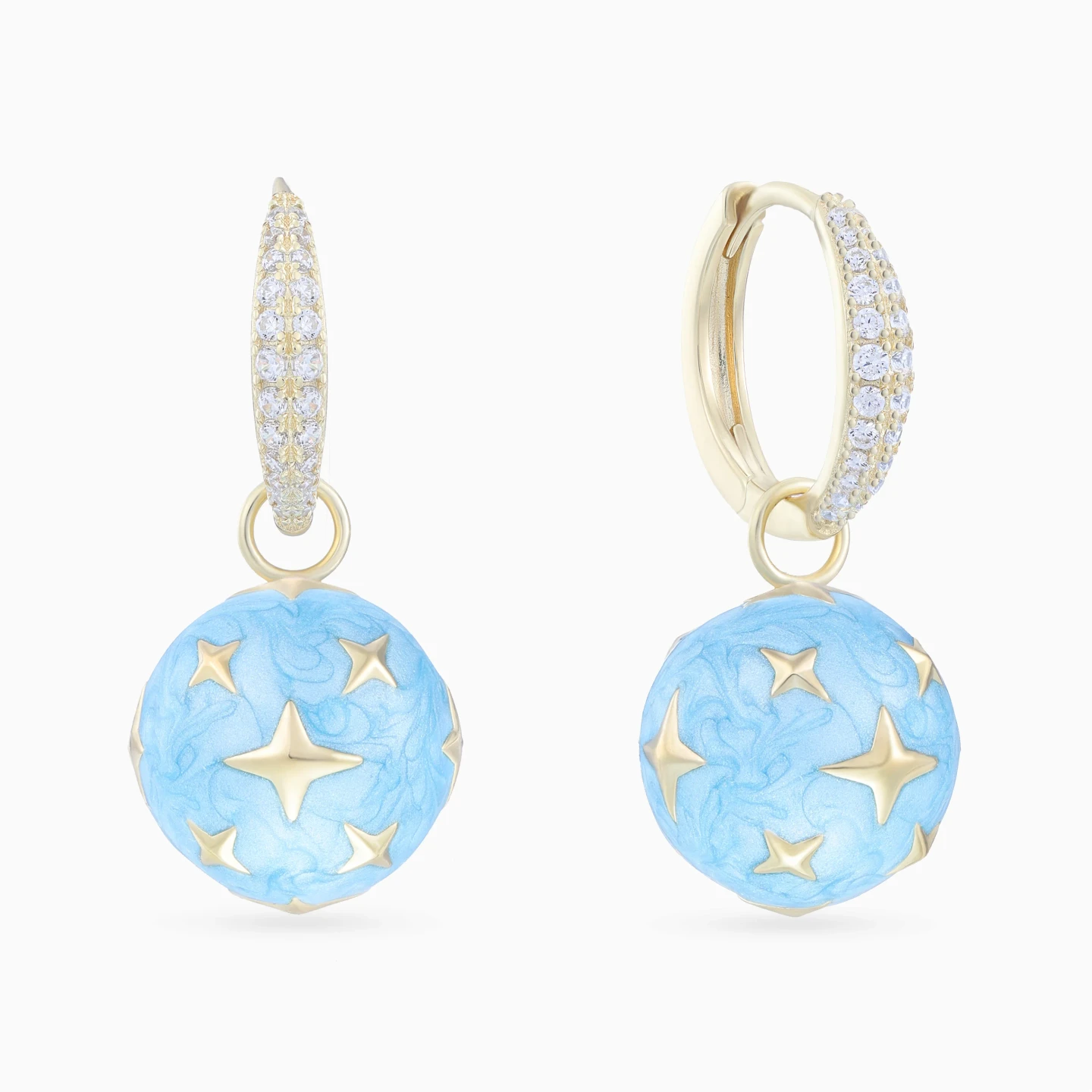 Sphere & Stars Cubic Zirconia Drop Earrings in Yellow Gold Plating Sphere & Stars Cubic Zirconia Drop Earrings in Yellow Gold Plating