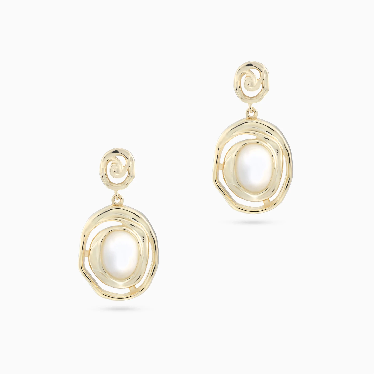 Spiral & Oval Pearl Drop Earrings in Yellow Gold Plating - 3 Spiral & Oval Pearl Drop Earrings in Yellow Gold Plating - 3