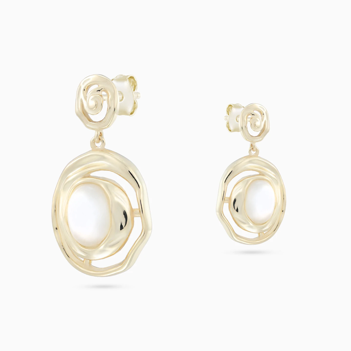 Spiral & Oval Pearl Drop Earrings in Yellow Gold Plating - 4 Spiral & Oval Pearl Drop Earrings in Yellow Gold Plating - 4