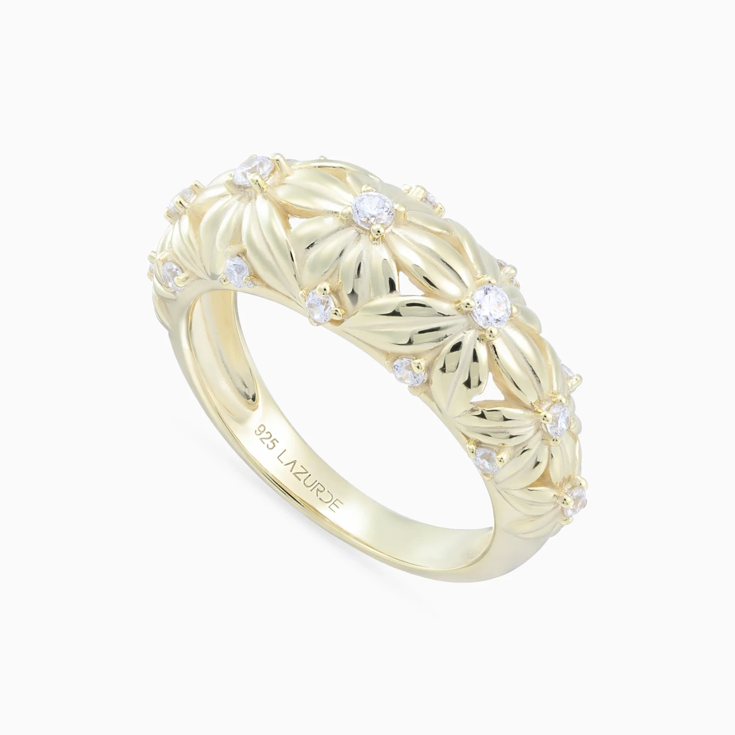 Floral Arrangements Cubic Zirconia Ring in Yellow Gold Plated - 3 Floral Arrangements Cubic Zirconia Ring in Yellow Gold Plated - 3