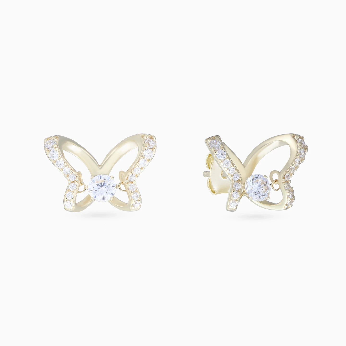 Open Butterfly Cubic Zirconia Stud Earrings in Yellow Gold Plating Open Butterfly Cubic Zirconia Stud Earrings in Yellow Gold Plating
