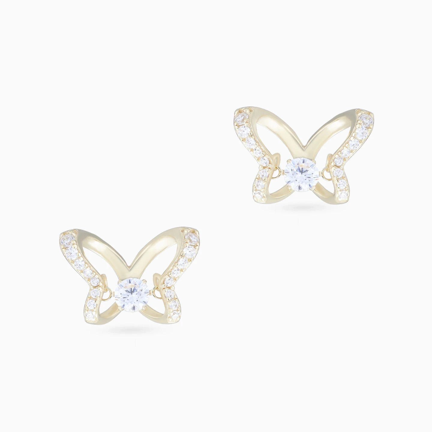 Open Butterfly Cubic Zirconia Stud Earrings in Yellow Gold Plating - 3 Open Butterfly Cubic Zirconia Stud Earrings in Yellow Gold Plating - 3