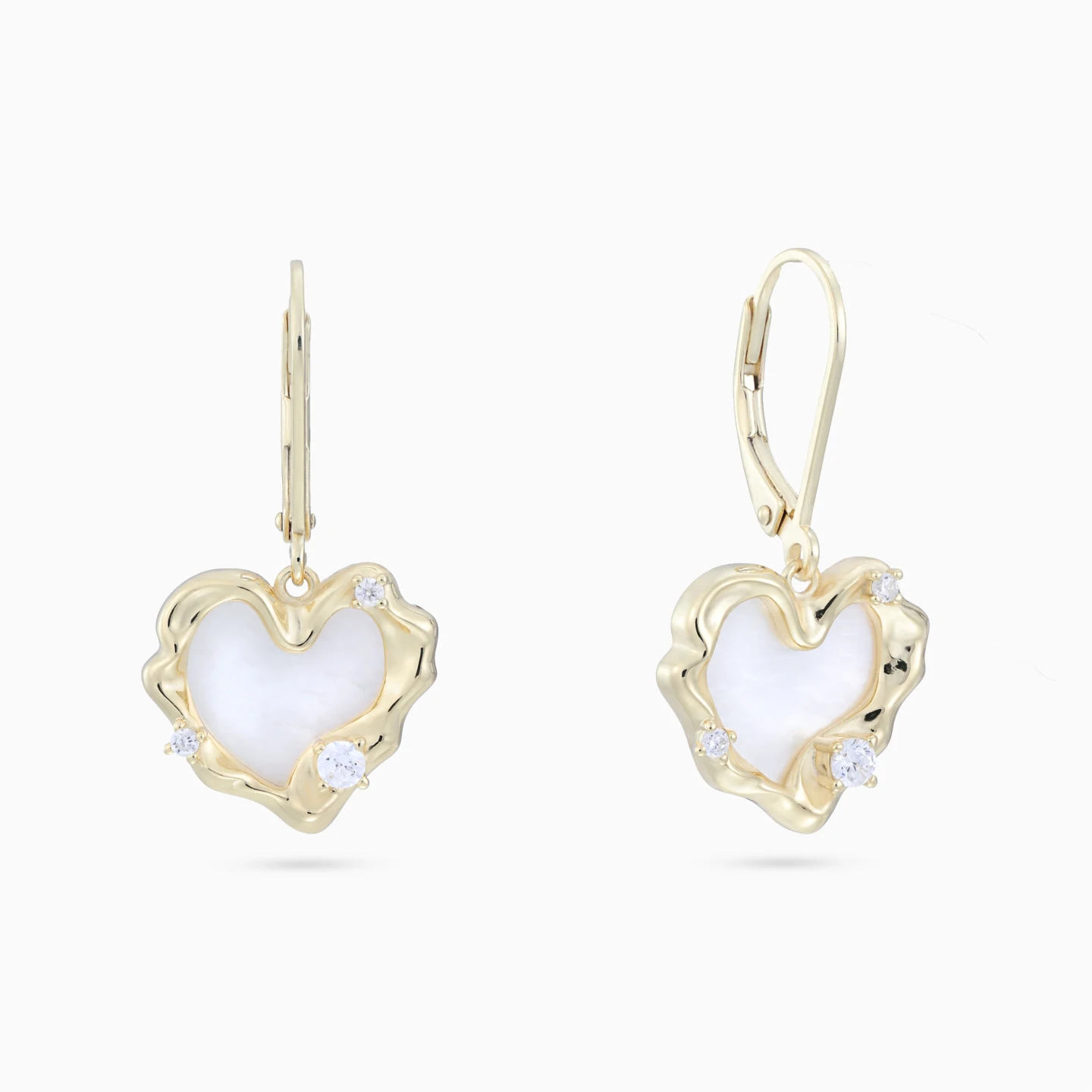 Heart Pearl Drop Earrings in Yellow Gold Plating Heart Pearl Drop Earrings in Yellow Gold Plating