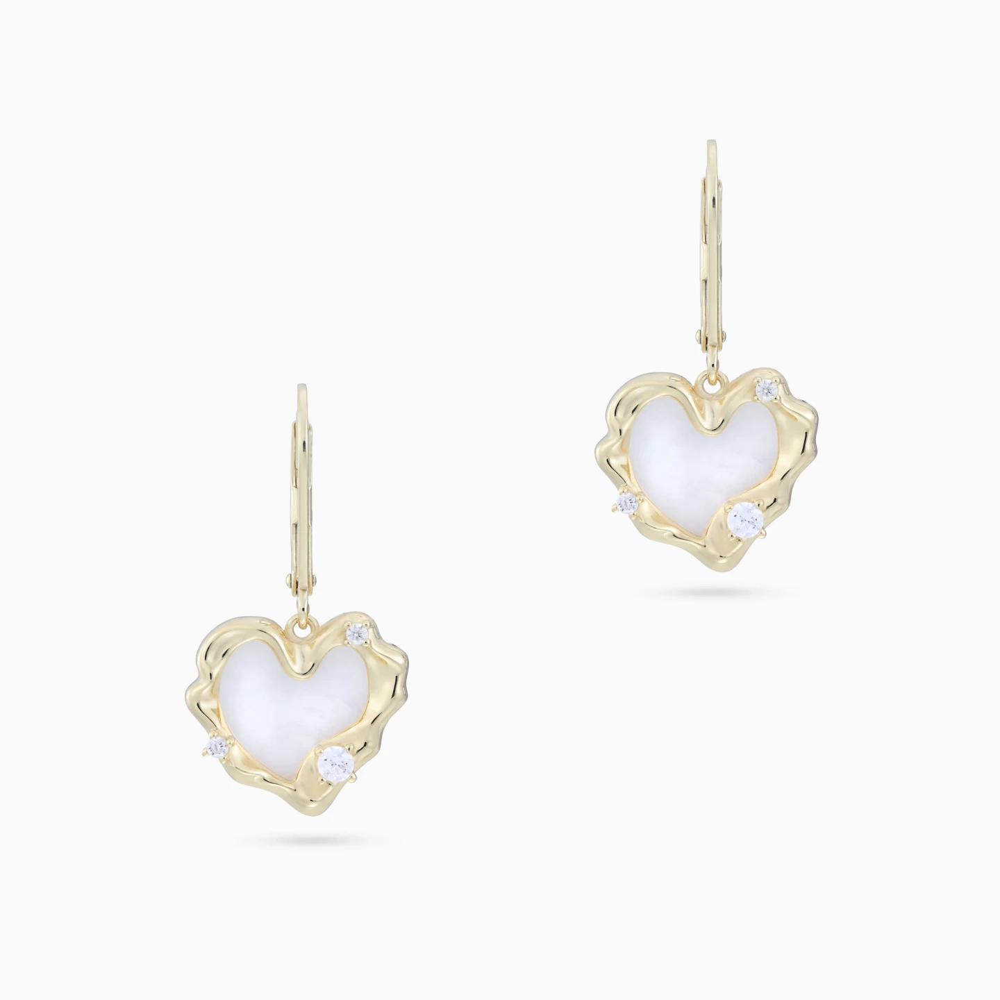 Heart Pearl Drop Earrings in Yellow Gold Plating - 3 Heart Pearl Drop Earrings in Yellow Gold Plating - 3