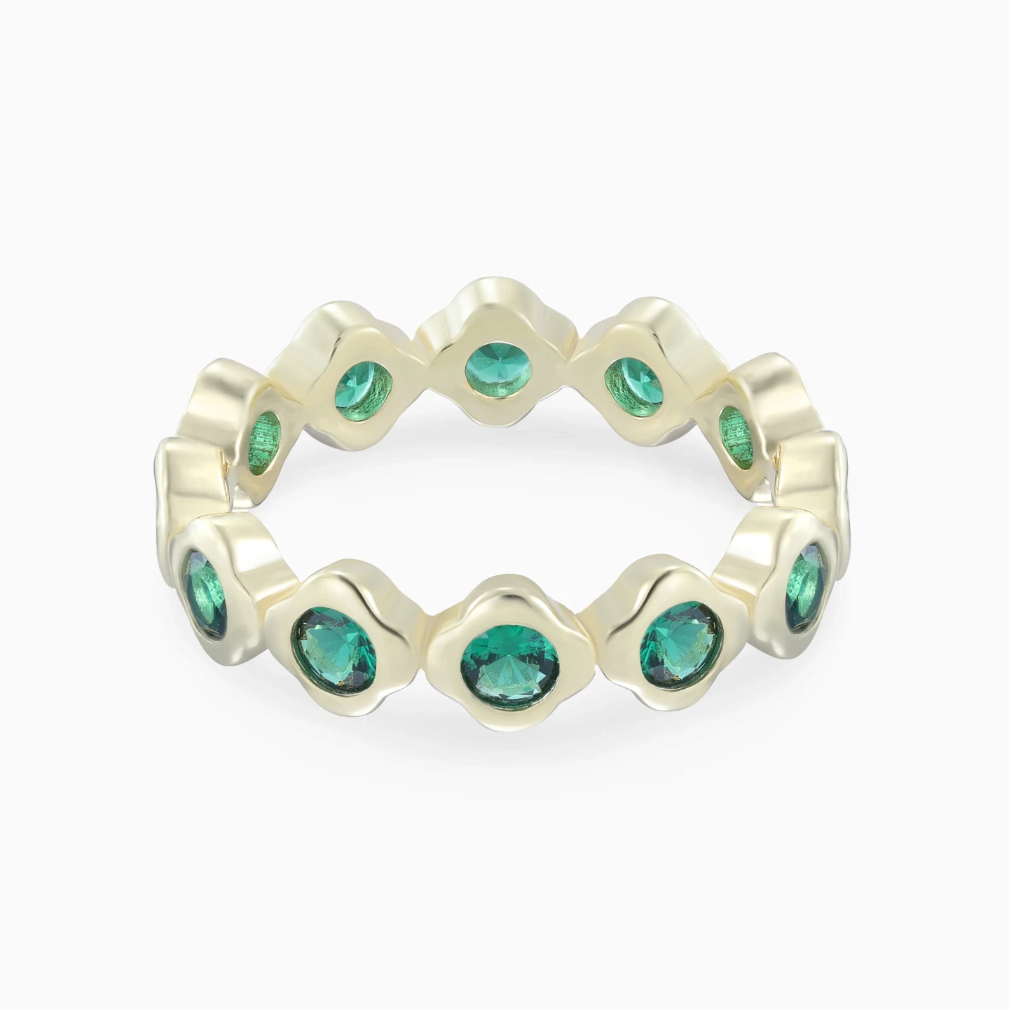 Round Green Stones Ring in Yellow Gold Plating Round Green Stones Ring in Yellow Gold Plating