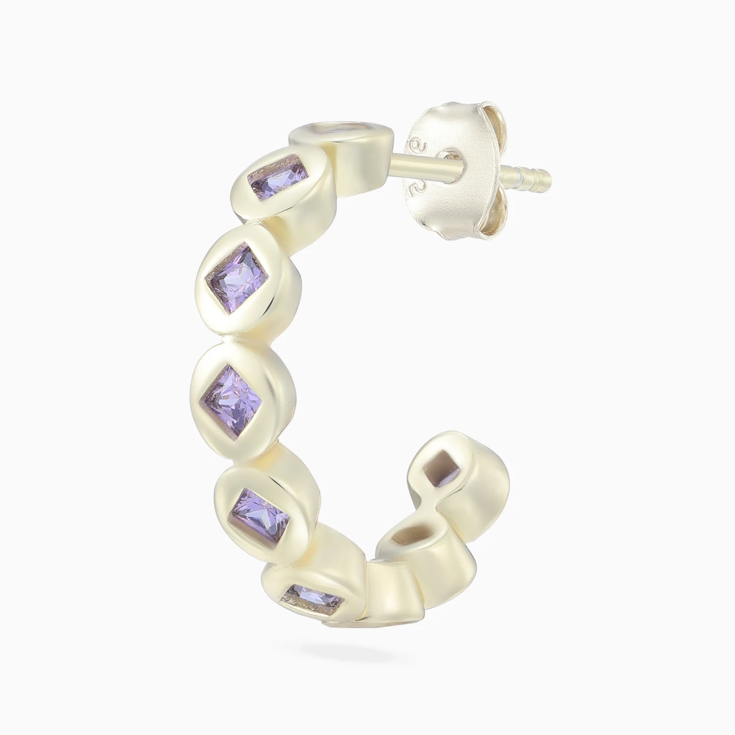 Round Purple Stones Hoop Earrings in Yellow Gold Plating - 4 Round Purple Stones Hoop Earrings in Yellow Gold Plating - 4