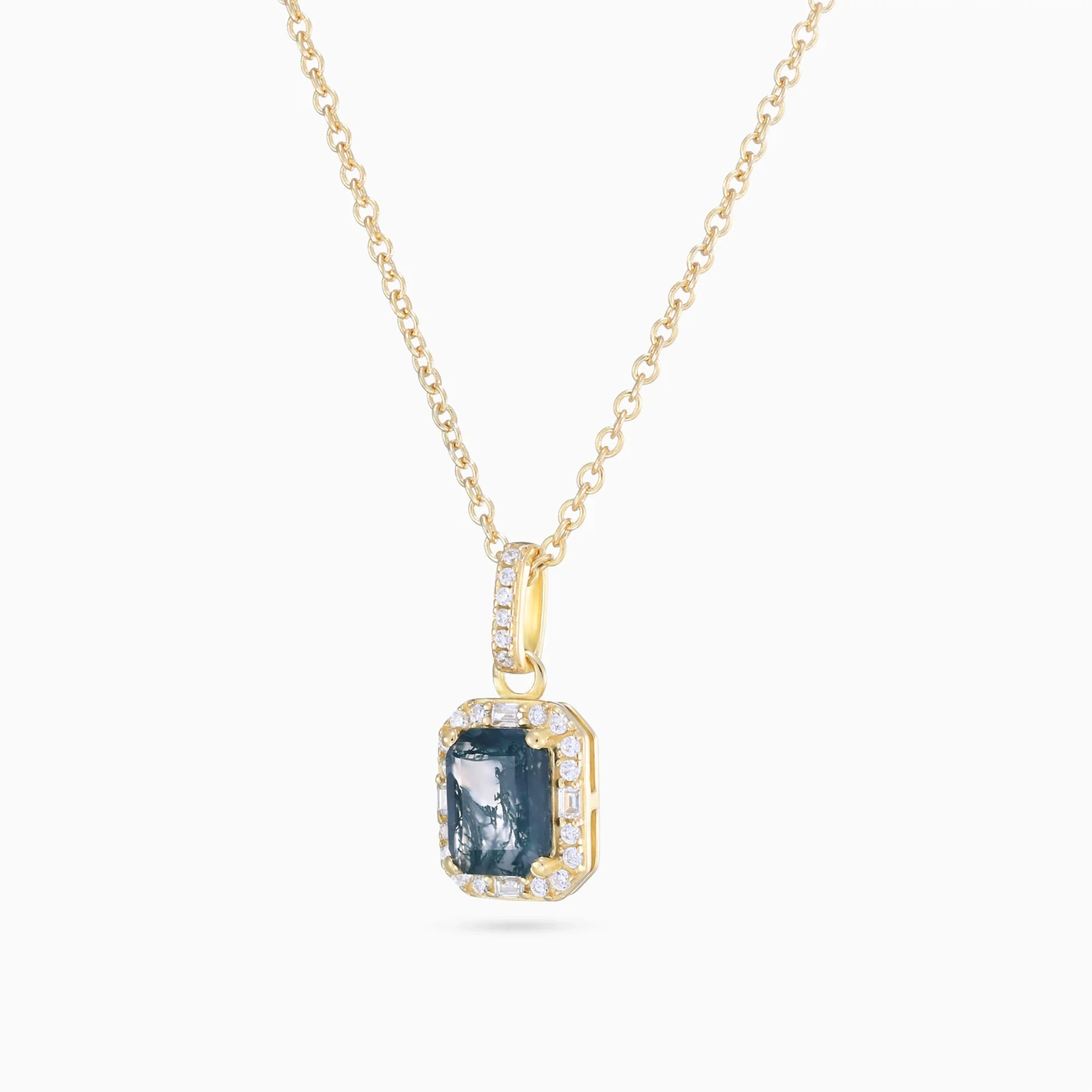 Rectangular Colored Stone Gold Plated Necklace - 2 Rectangular Colored Stone Gold Plated Necklace - 2